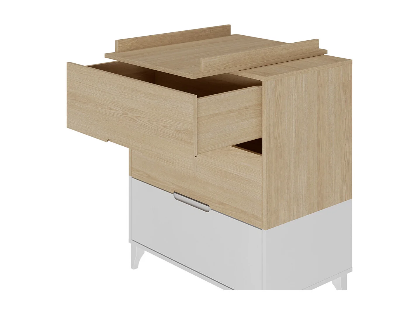 Commode à langer 3 tiroirs  panneaux de fibres blanc et bois DIXIE