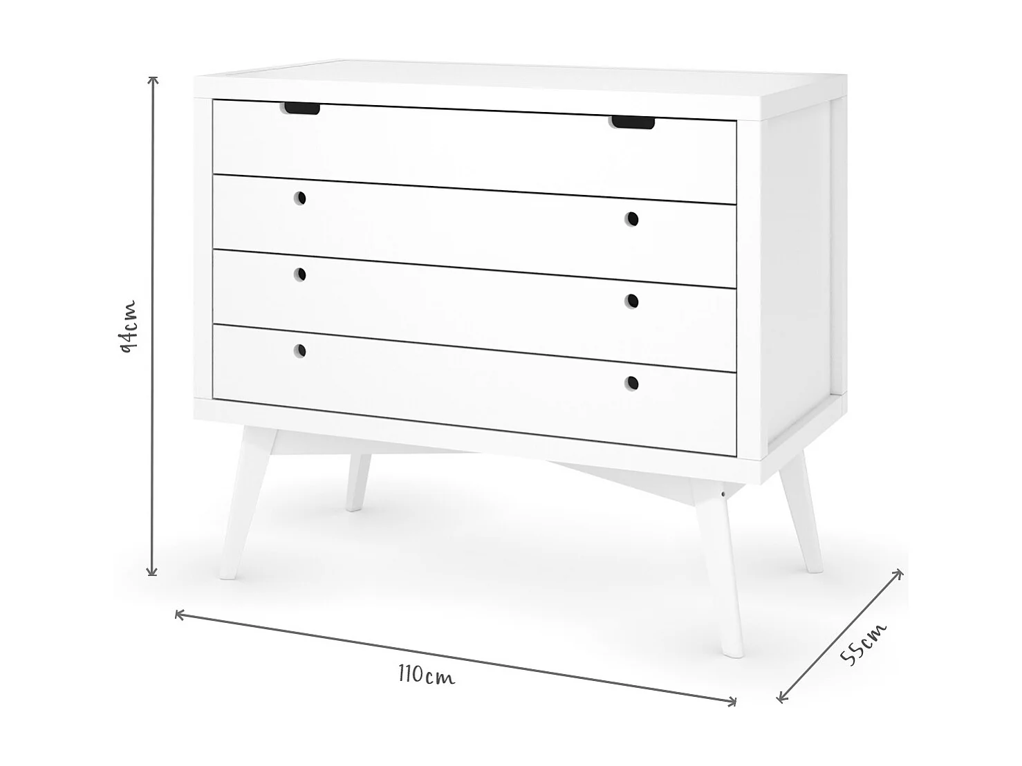 Commode à langer 4 tiroirs  bois massif blanc MARLEY