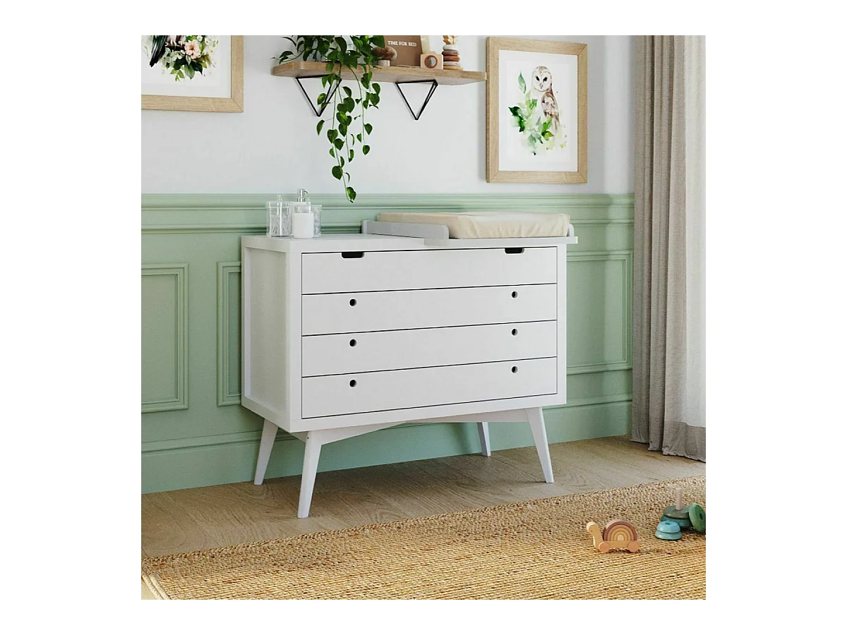 Commode à langer 4 tiroirs  bois massif blanc MARLEY