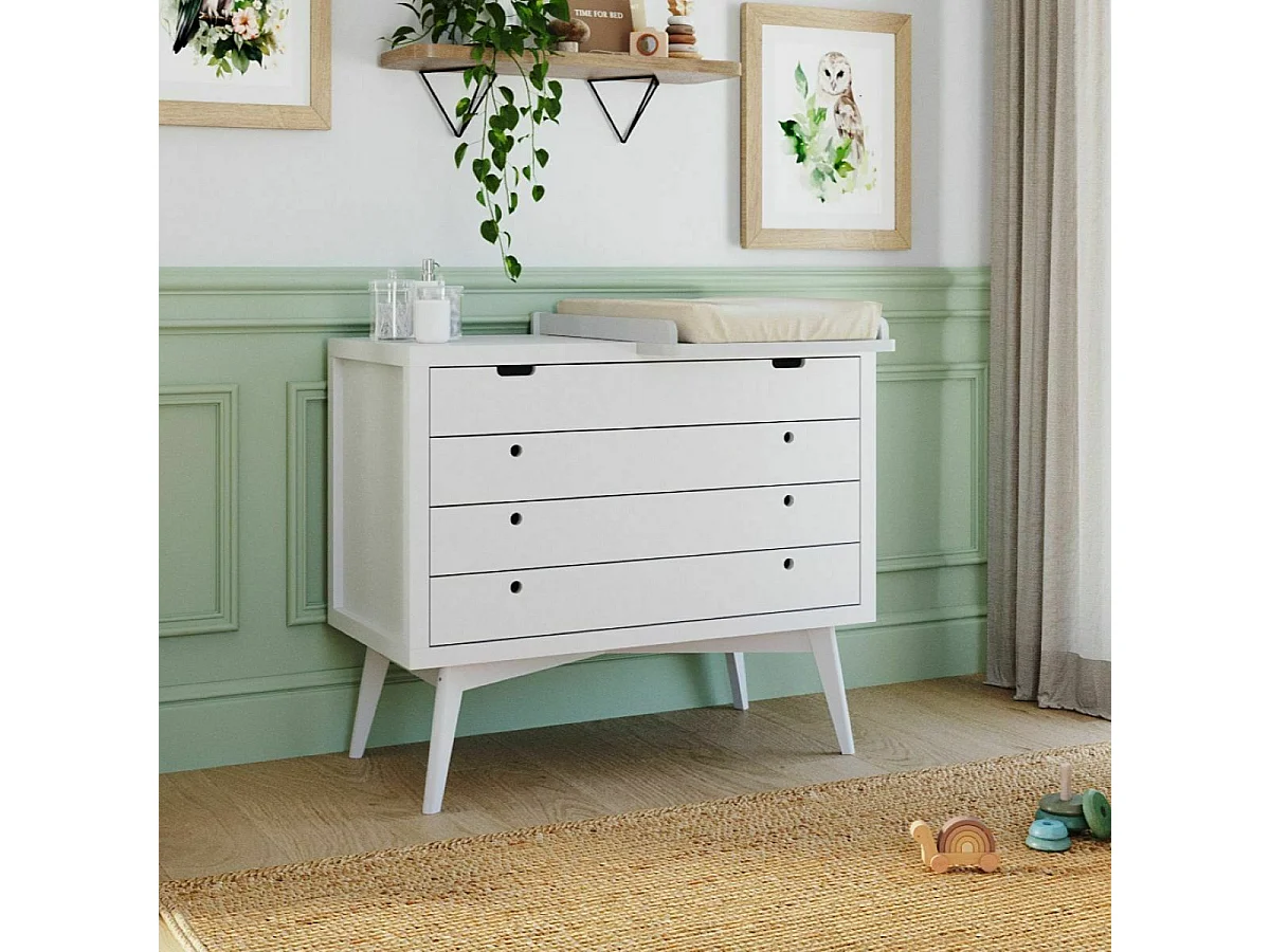 Commode à langer 4 tiroirs  bois massif blanc MARLEY