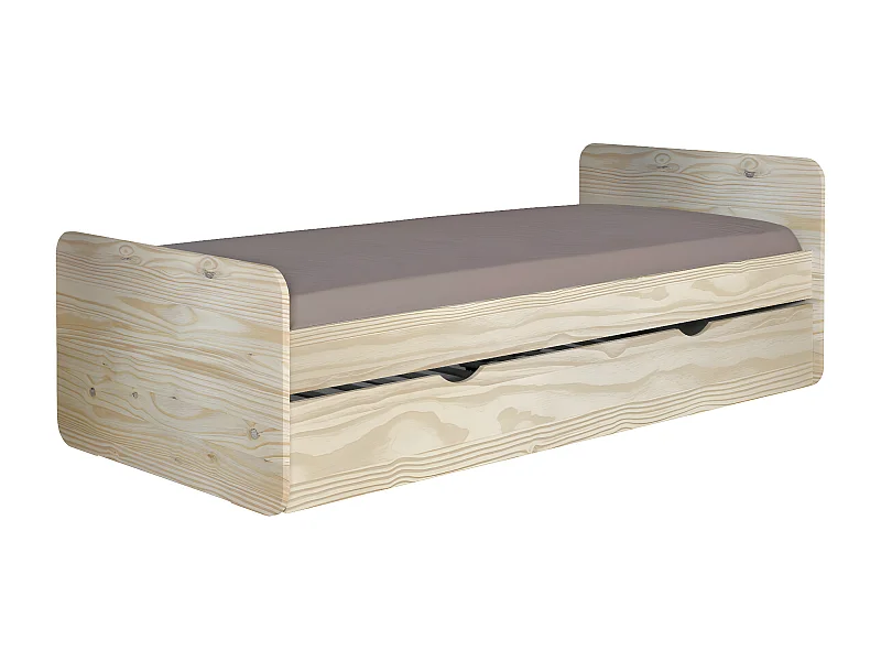 Pack lit gigogne avec 2 matelas 90x200 cm bois massif bois LUPIN