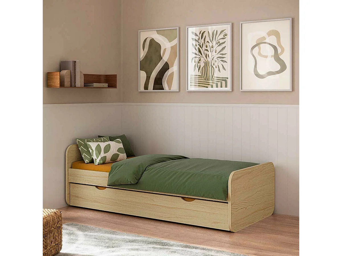 Pack lit gigogne avec 2 matelas 90x200 cm bois massif bois LUPIN