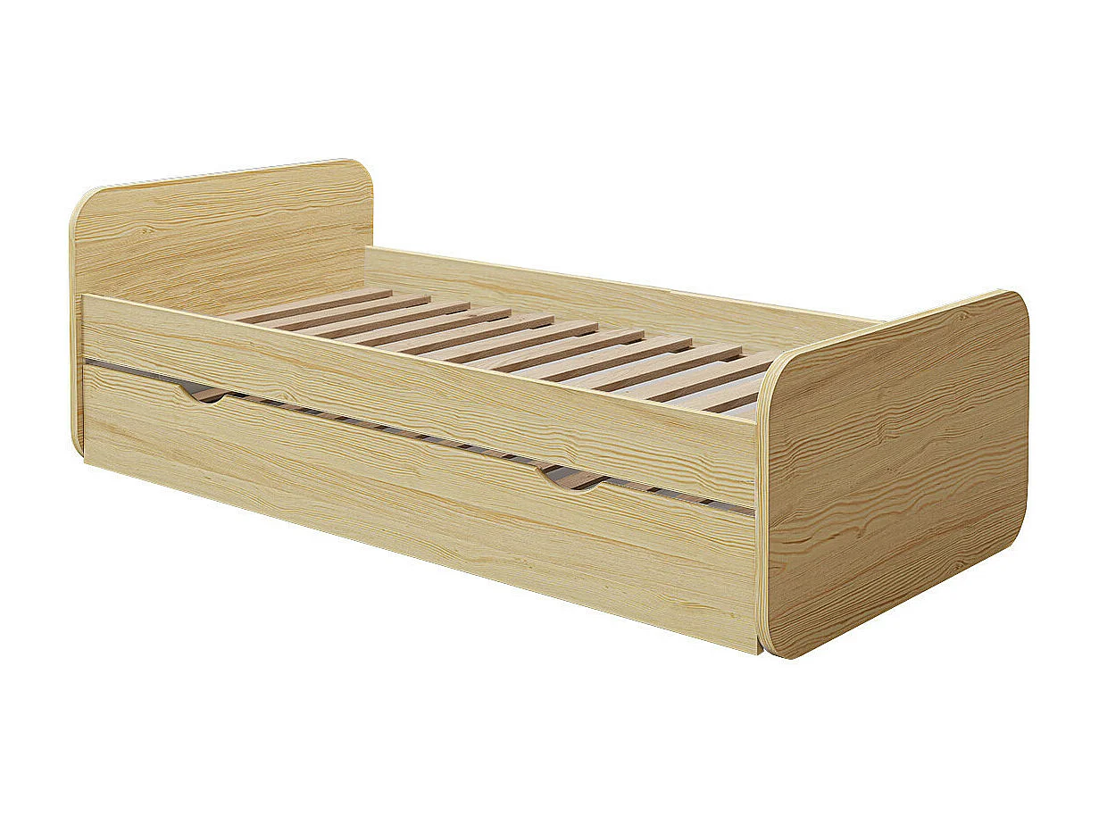 Pack lit gigogne avec 2 matelas 90x200 cm bois massif bois LUPIN