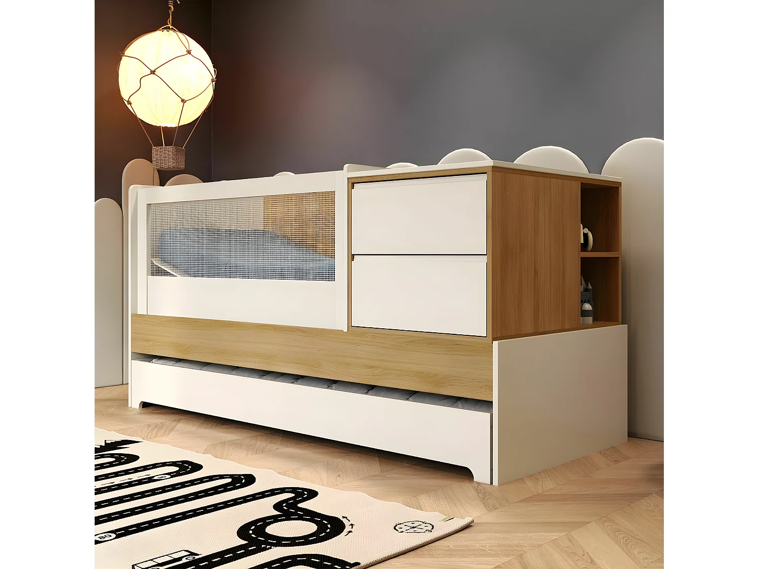 Lit bébé multifonction 70x130 cm panneaux de fibres bois ALBA