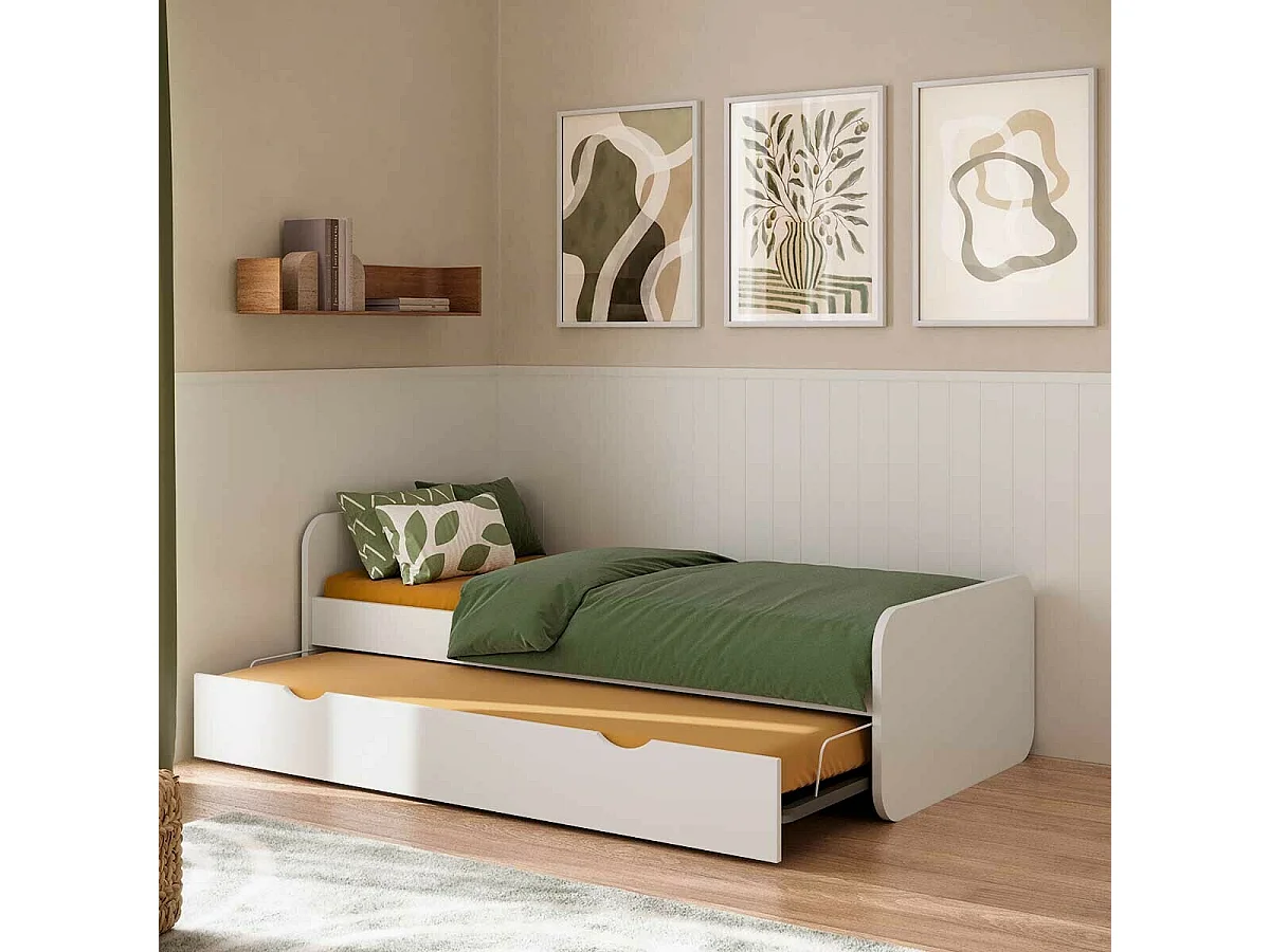 Lit gigogne 90x200 cm bois massif blanc LUPIN