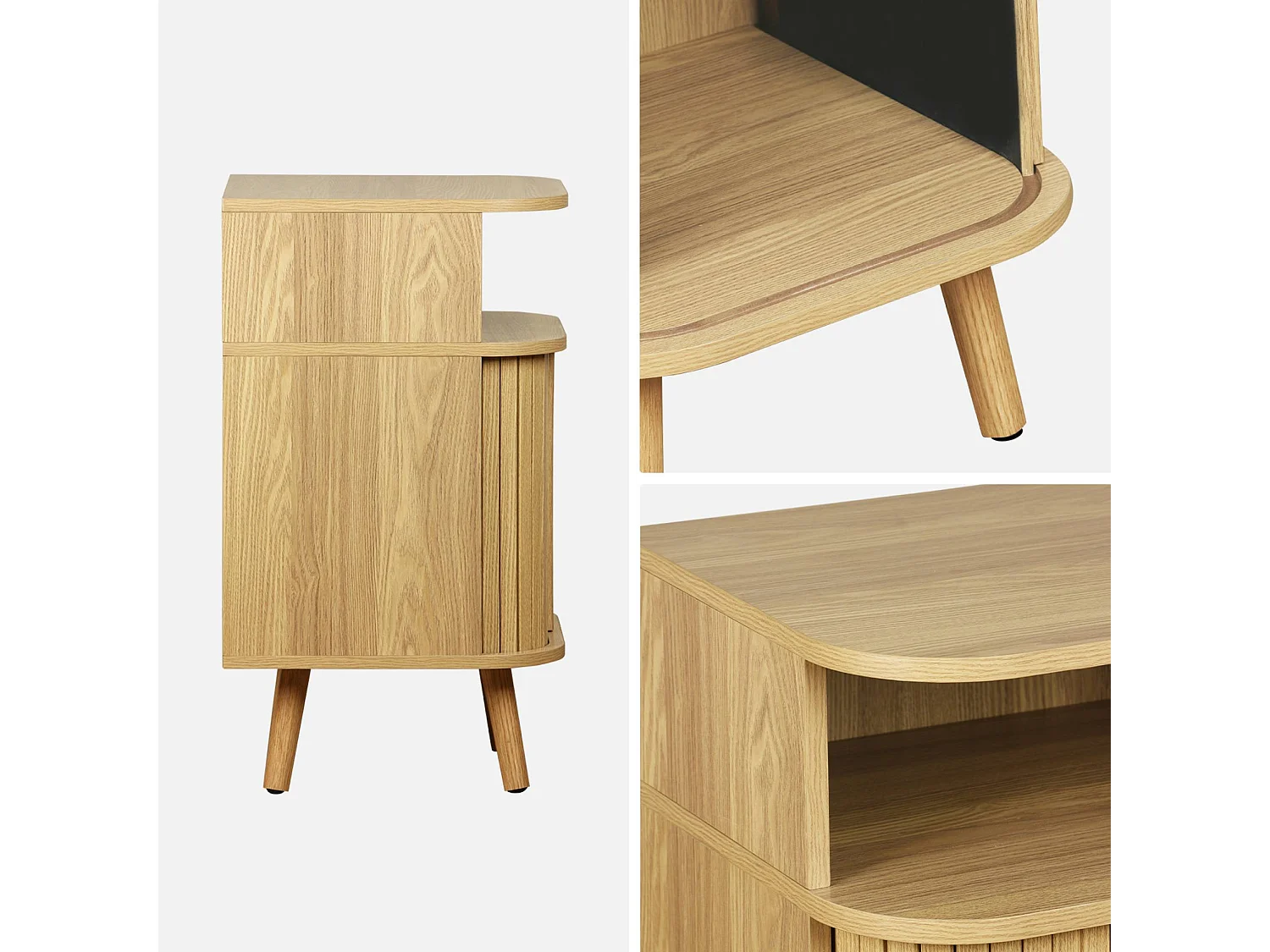 Table de chevet 2 portes coulissantes + 1 niche effet bois rainuré. L 40 x P 40 x H 70cm