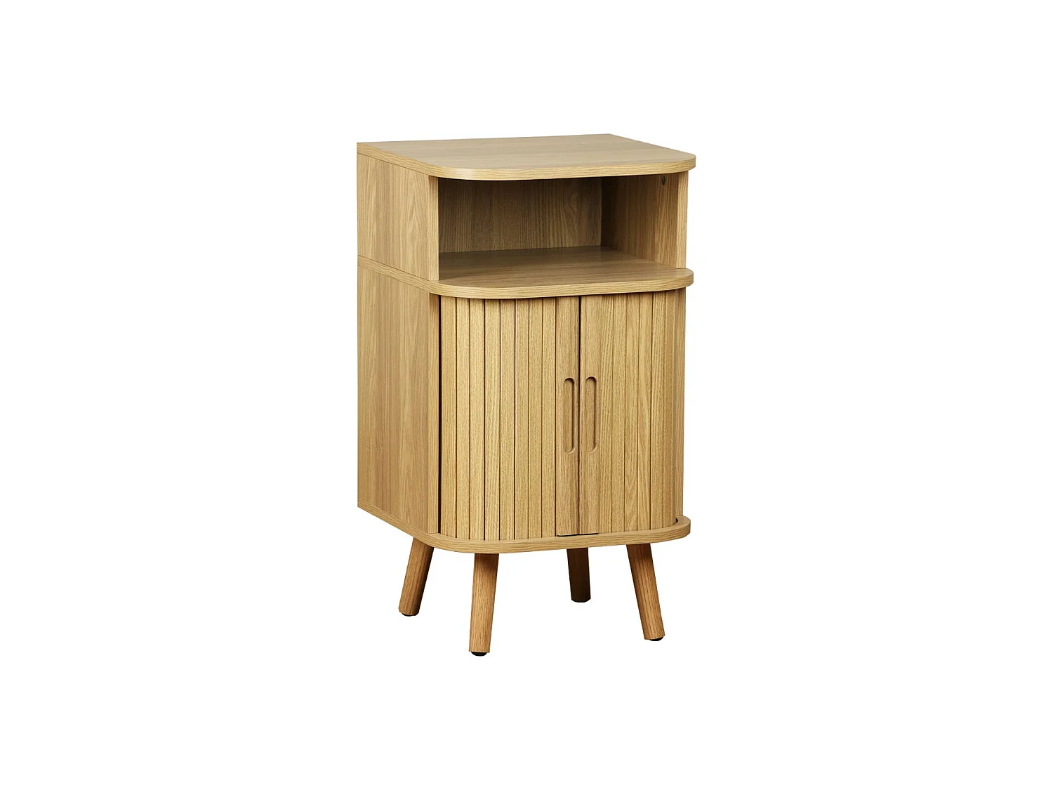 Mesita con efecto madera ranurada, 2 puertas correderas, Natural