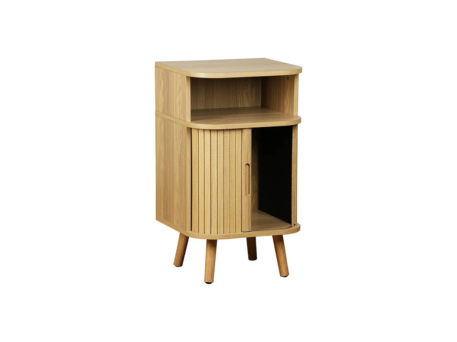 Mesita con efecto madera ranurada, 2 puertas correderas, Natural