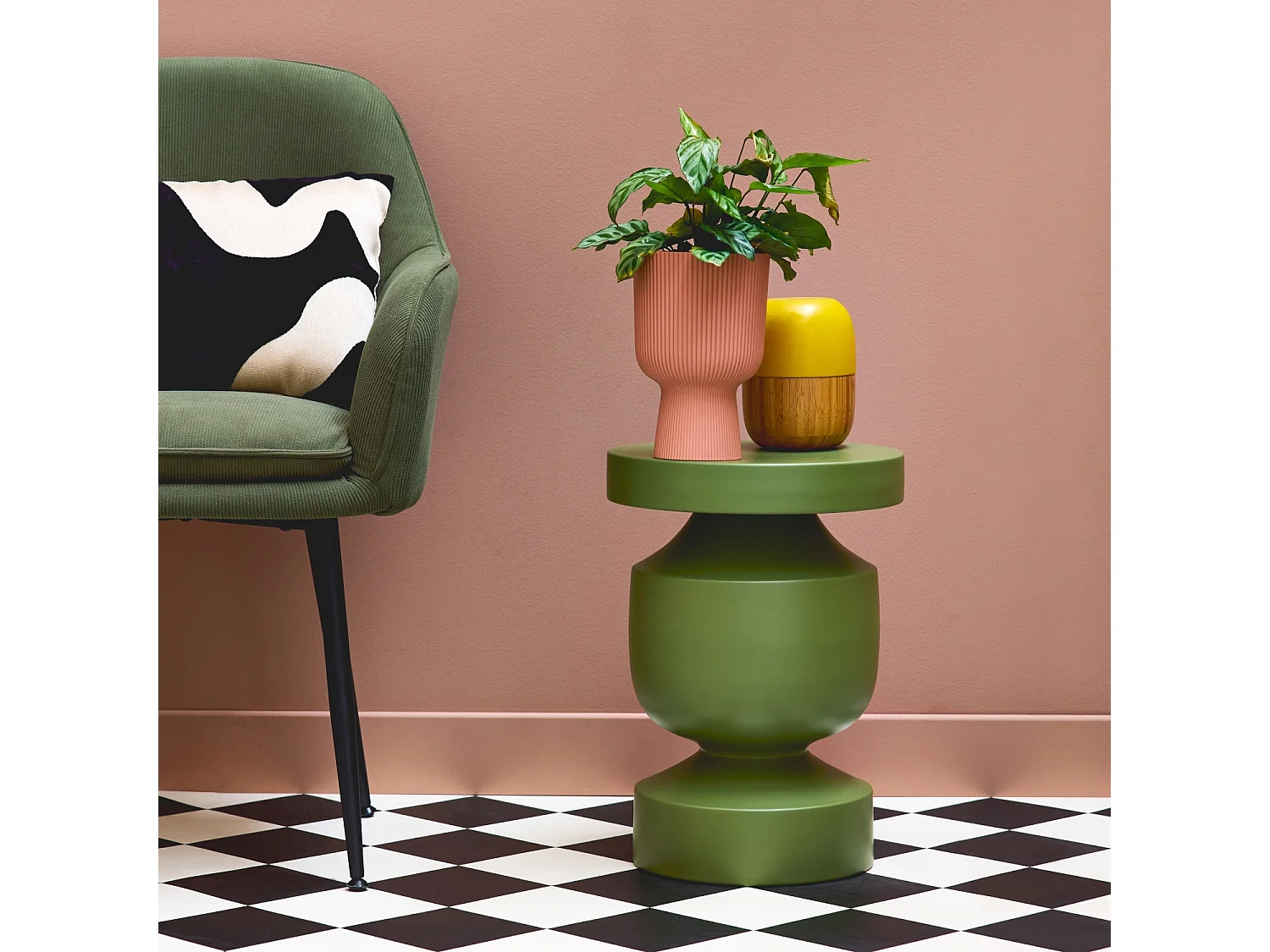 Mesa auxiliar de metal kaki oscuro