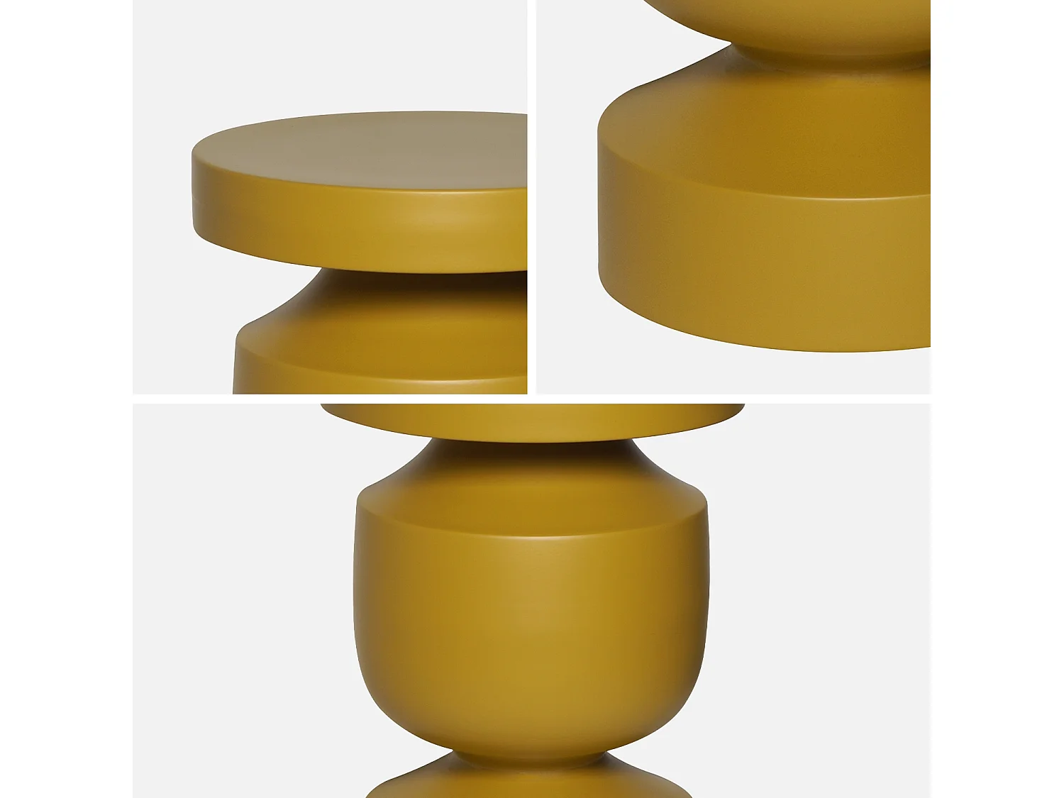 Tavolino, fine divano, comodino in metallo, mostarda