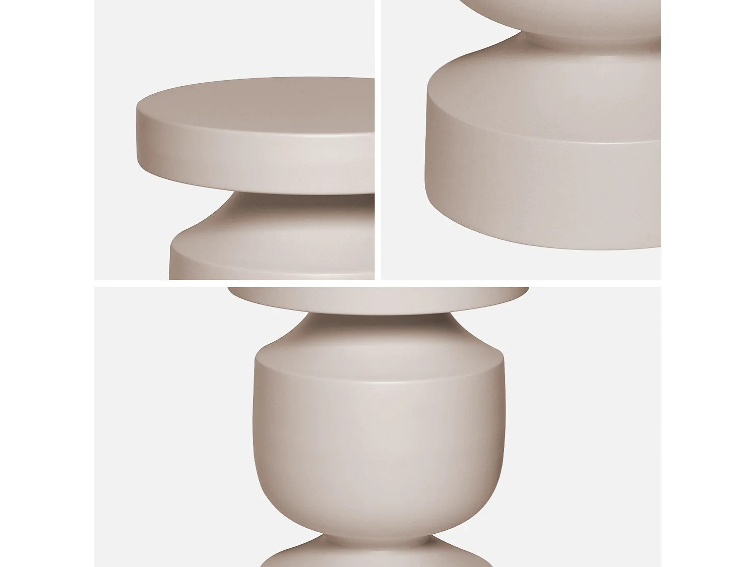 Tavolino, fine divano, comodino in metallo, crema