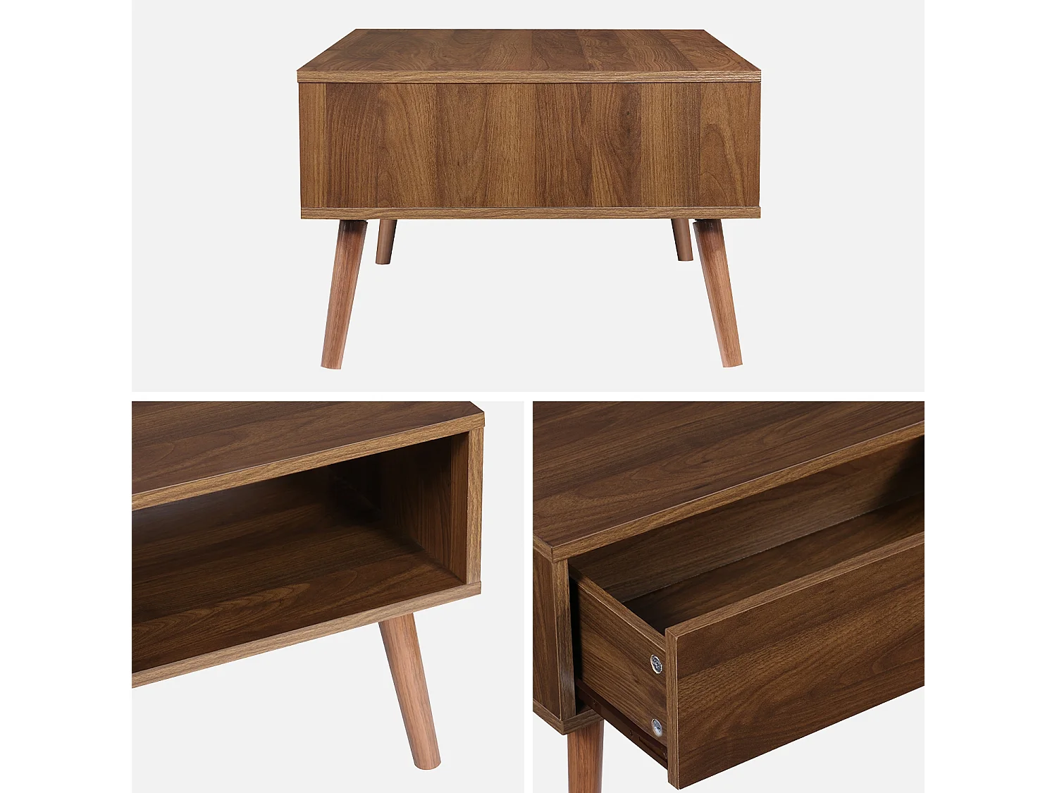 Table basse vintage décor bois de noyer