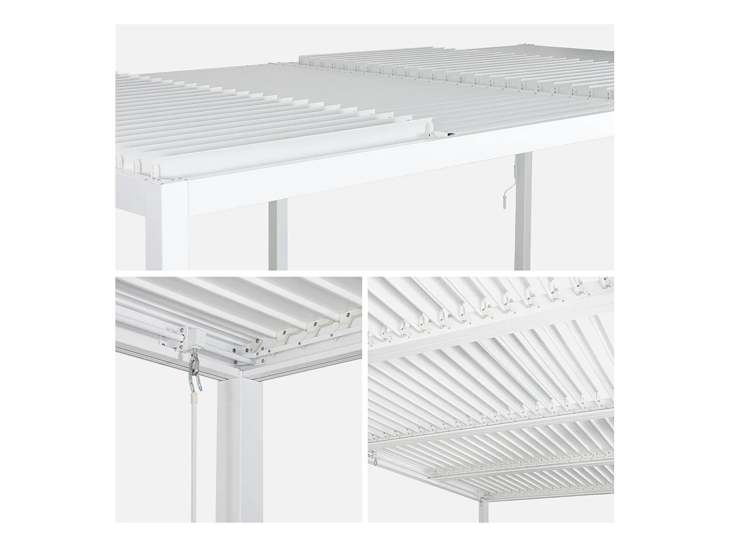 Pergola bioclimatique blanc. aluminium et acier. 3x6m. lames orientables