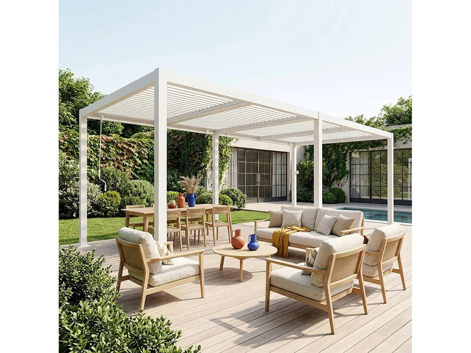 Pergola bioclimatica 3x6m in alluminio e acciaio, lamelle orientabili,