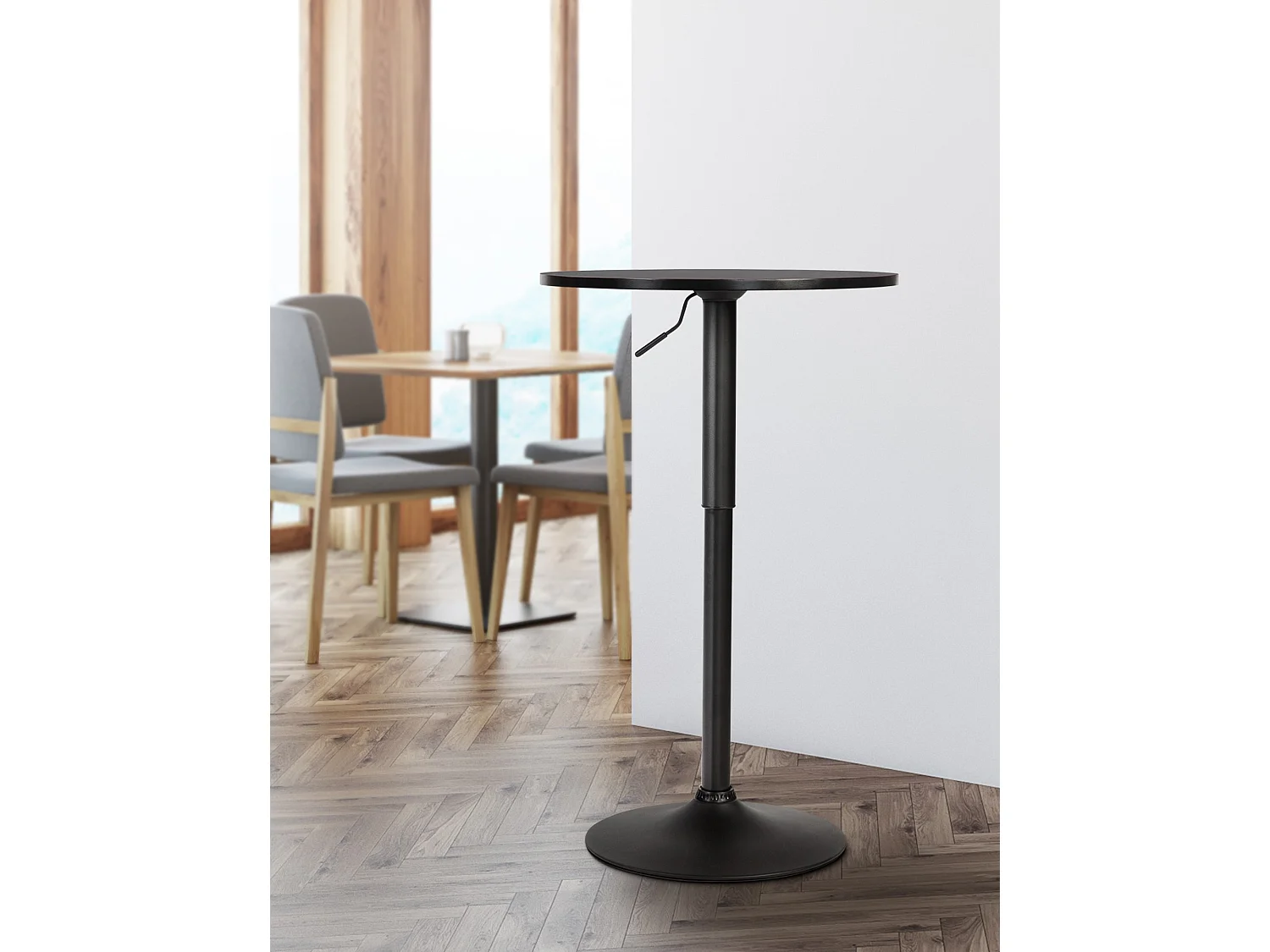Table haute - rond Ø 60 cm - Bois - Noir / Noir - Lamoni