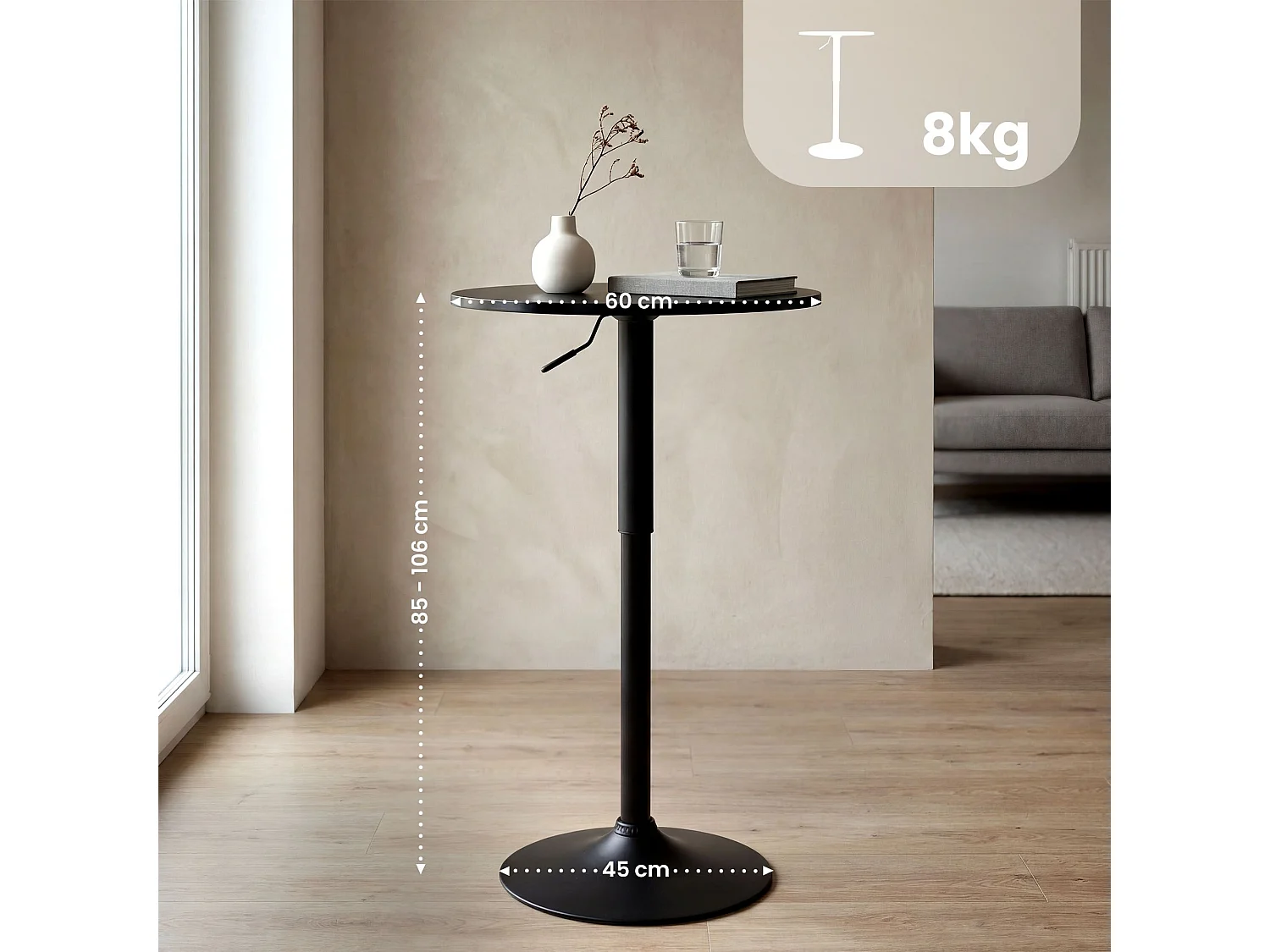Table haute - rond Ø 60 cm - Bois - Noir / Noir - Lamoni