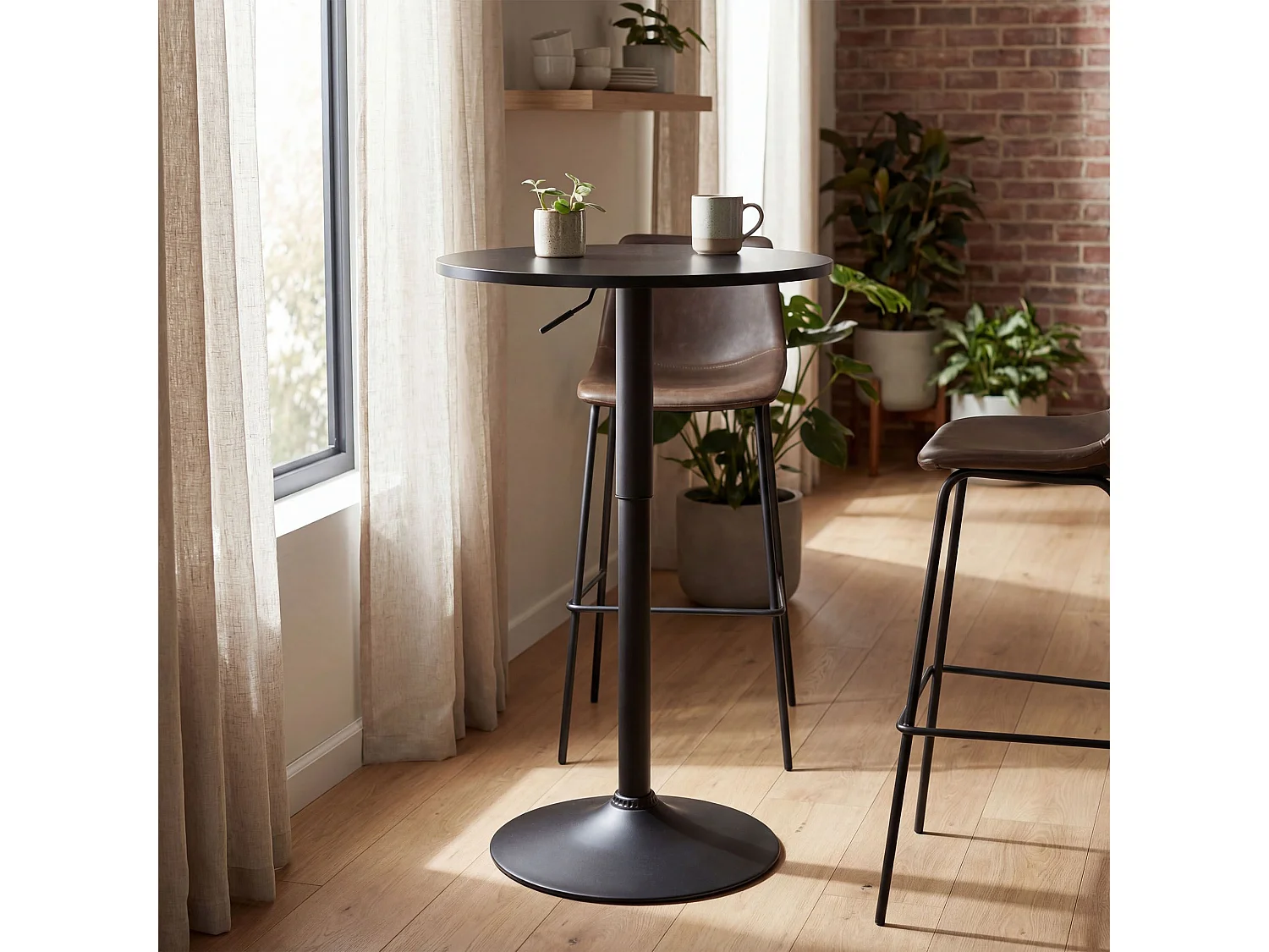 Table haute - rond Ø 60 cm - Bois - Noir / Noir - Lamoni