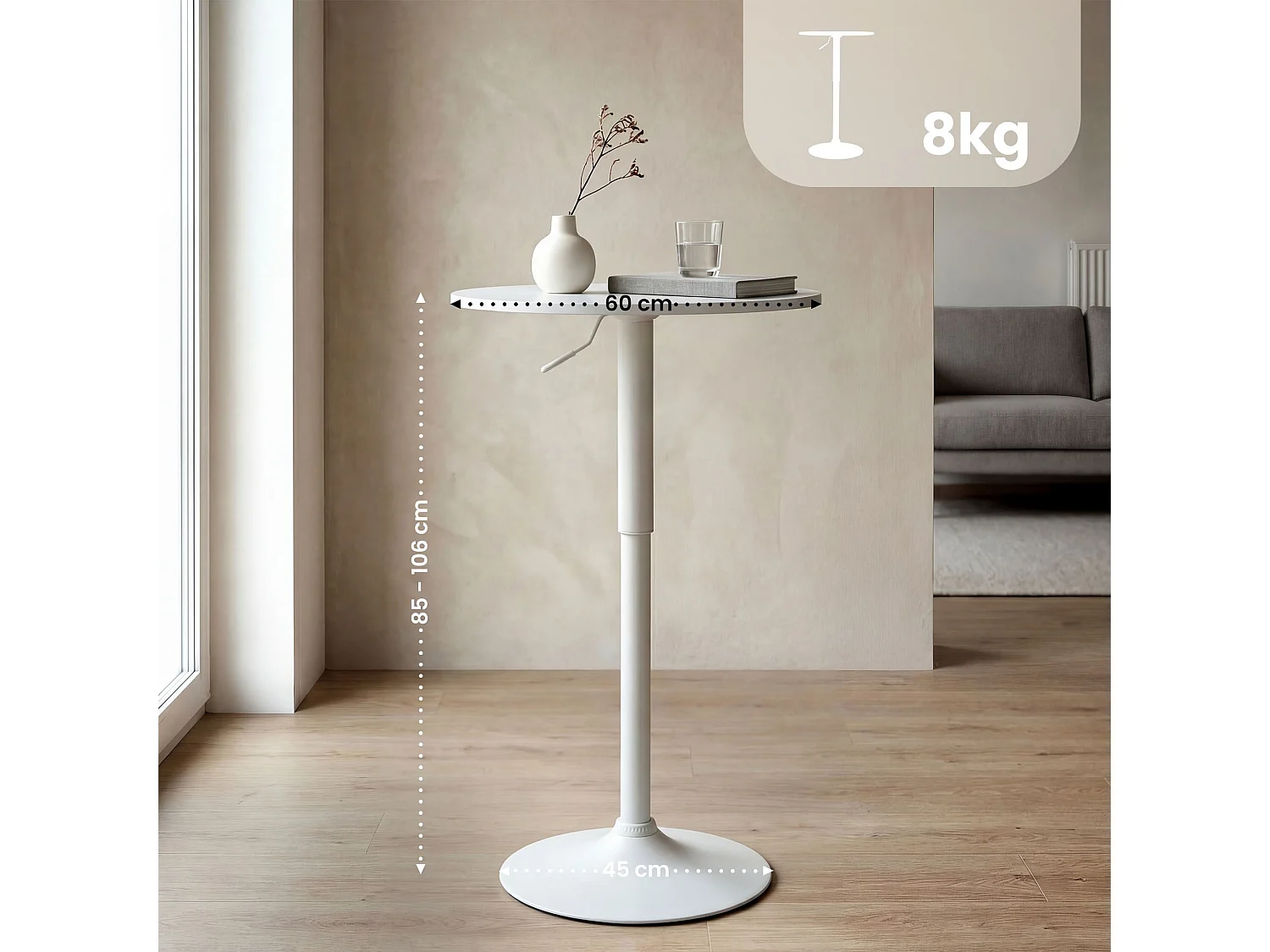 Table haute - rond Ø 60 cm - Bois - Blanc / Blanc - Lamoni