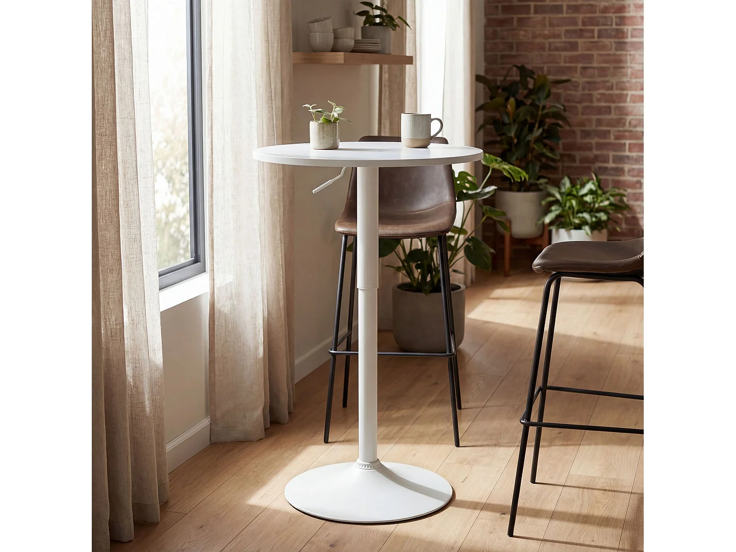 Table haute - rond Ø 60 cm - Bois - Blanc / Blanc - Lamoni