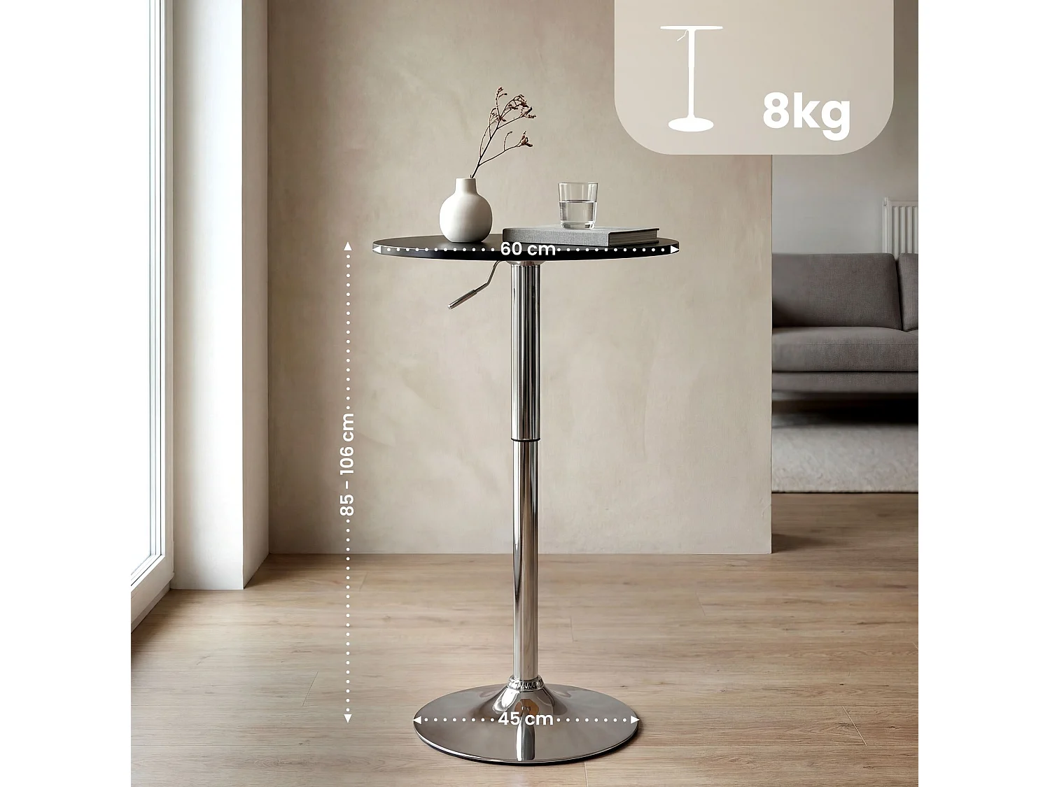 Table haute - rond Ø 60 cm - Bois - Noir - Lamoni