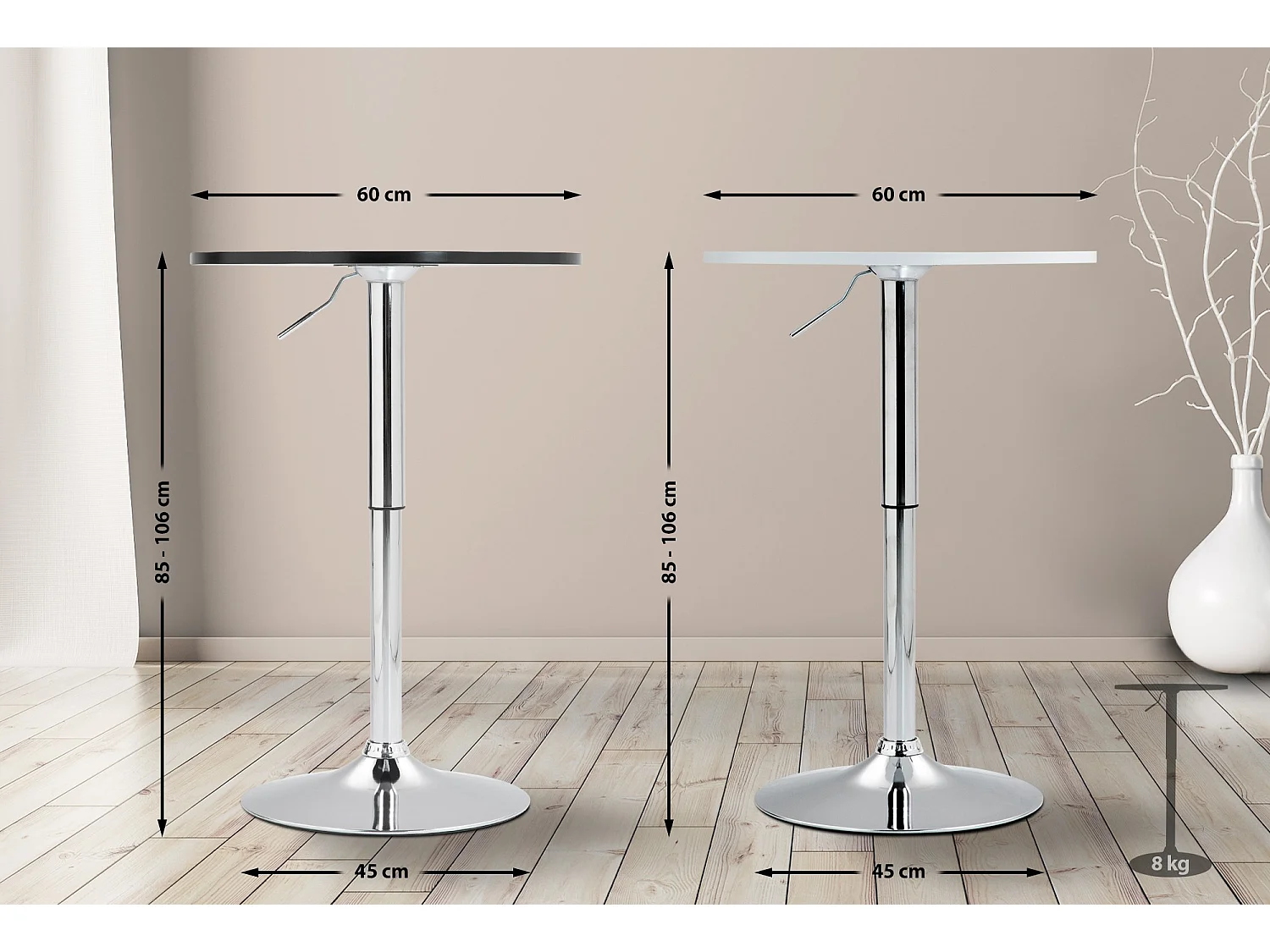 Table haute - rond Ø 60 cm - Bois - Blanc - Lamoni