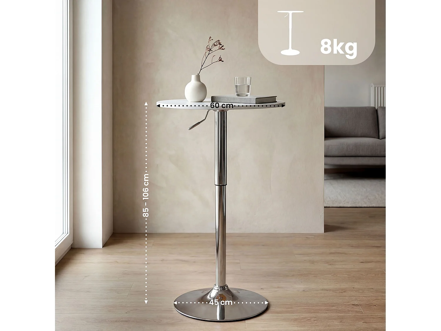 Table haute - rond Ø 60 cm - Bois - Blanc - Lamoni