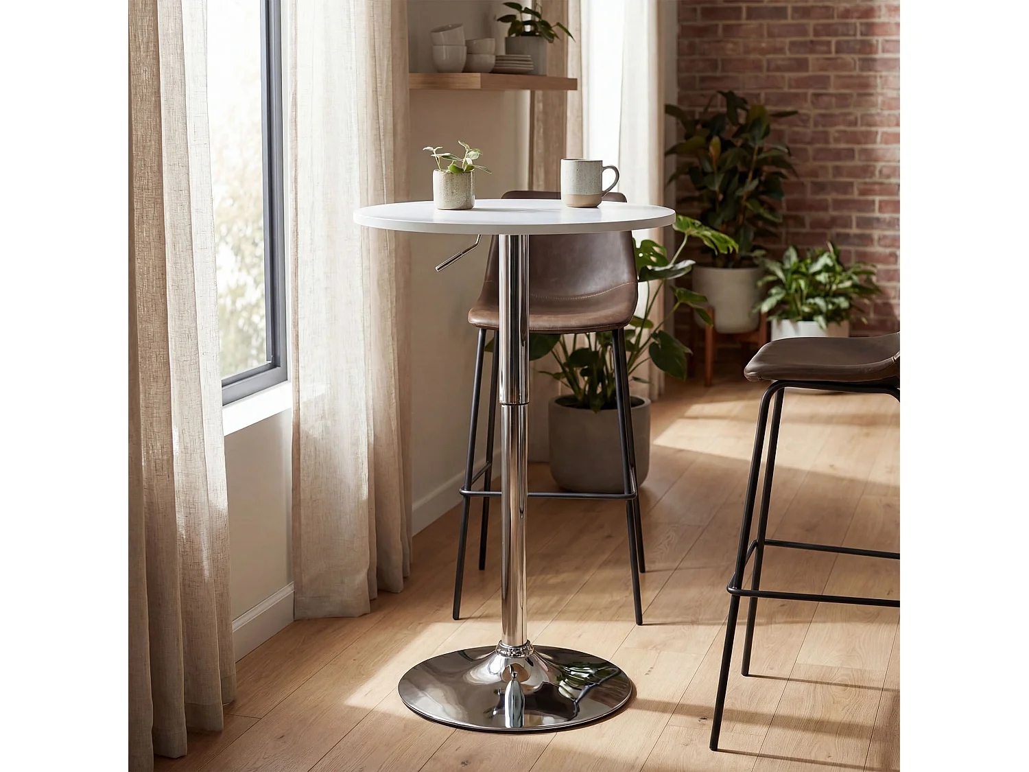 Table haute - rond Ø 60 cm - Bois - Blanc - Lamoni