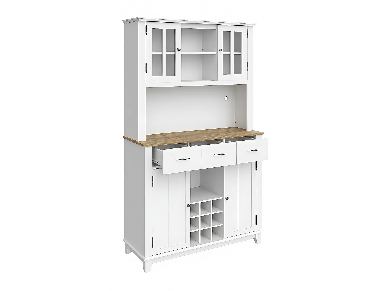 Vitrine、Keukendressoir met LED - H 180cm - grote opbergruimte - Wit