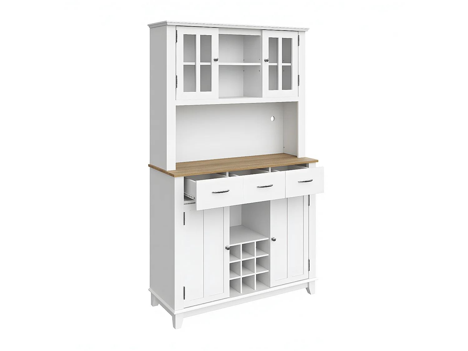 Vitrine、Keukendressoir met LED - H 180cm - grote opbergruimte - Wit