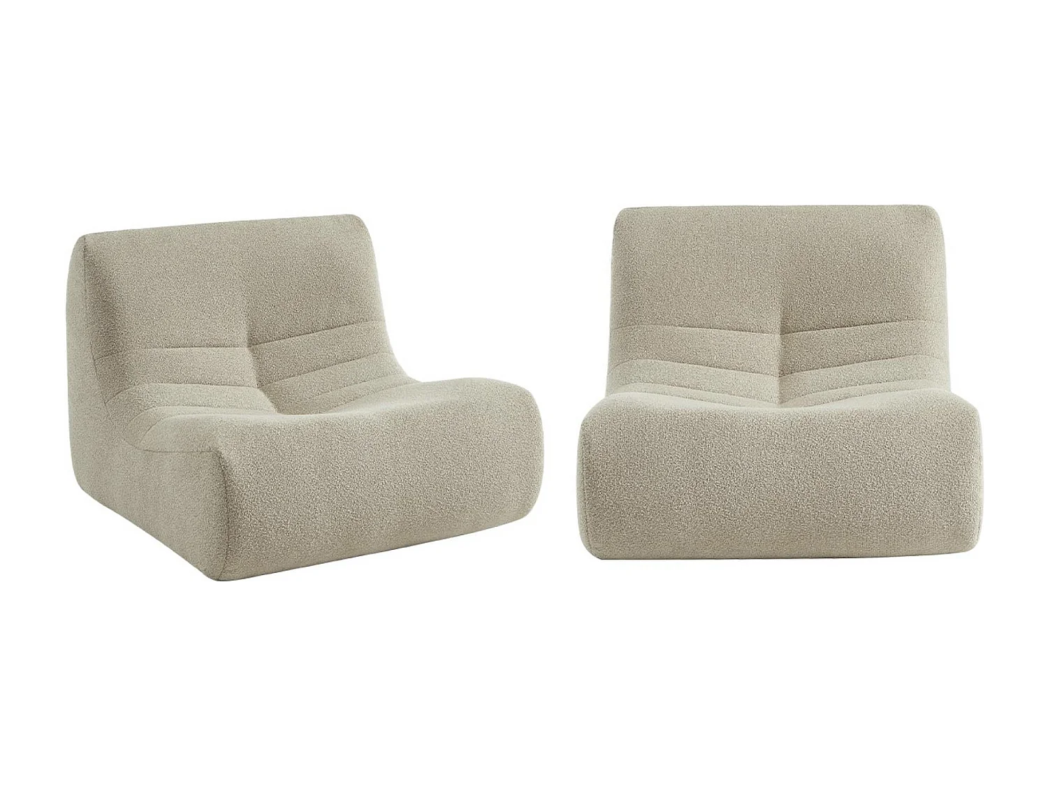 Lot de 2 fauteuils chauffeuses en bouclette texturée beige style contemporain 1 place