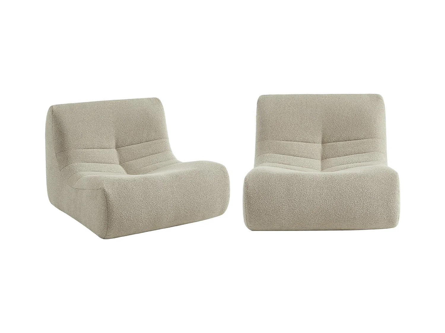 Lot de 2 fauteuils chauffeuses en bouclette texturée beige style contemporain 1 place