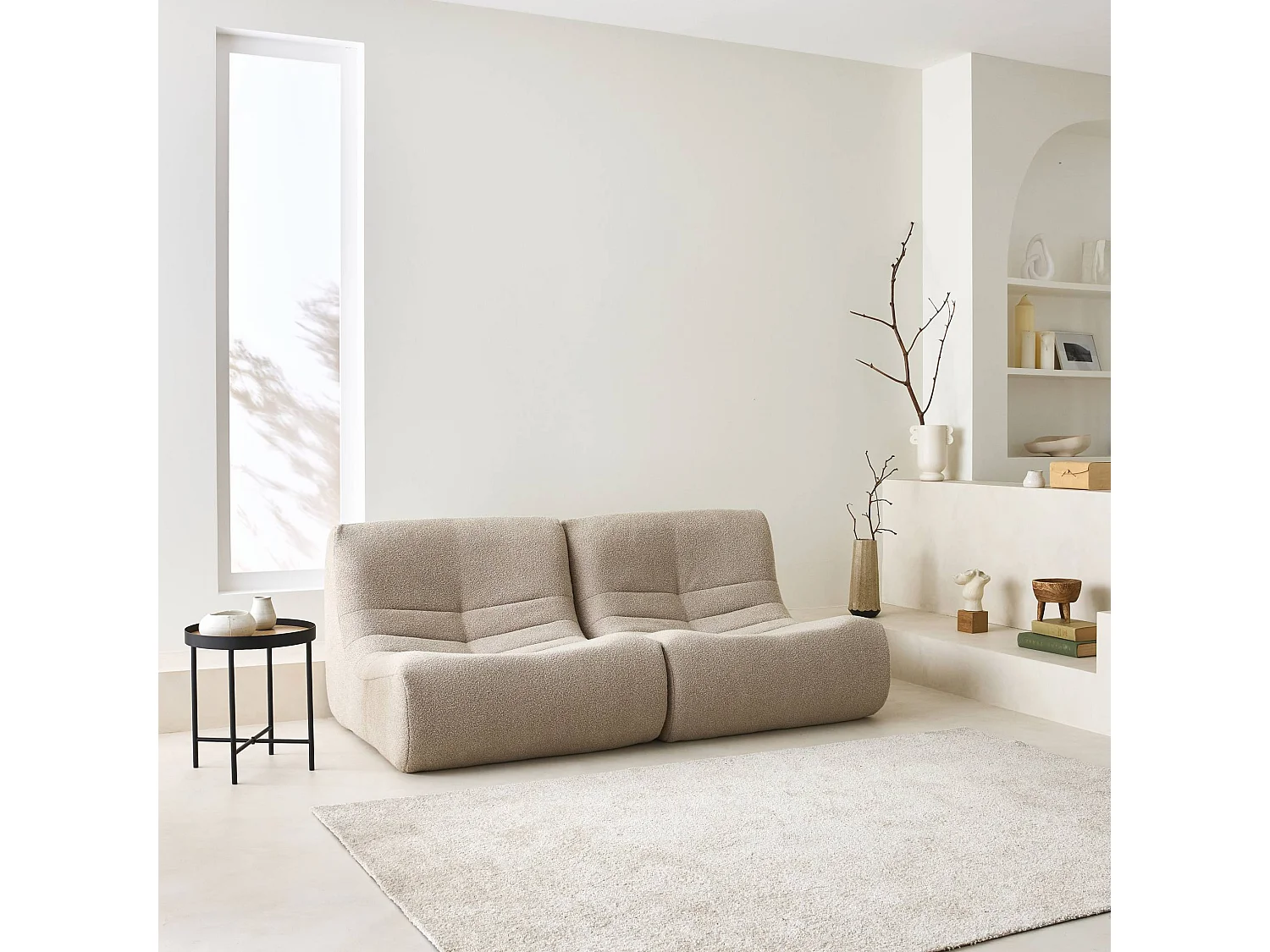 Lot de 2 fauteuils chauffeuses en bouclette texturée beige style contemporain 1 place