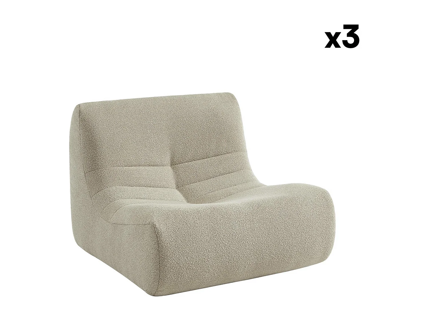 Lot de 3 fauteuils chauffeuses en bouclette texturée beige style contemporain 1 place