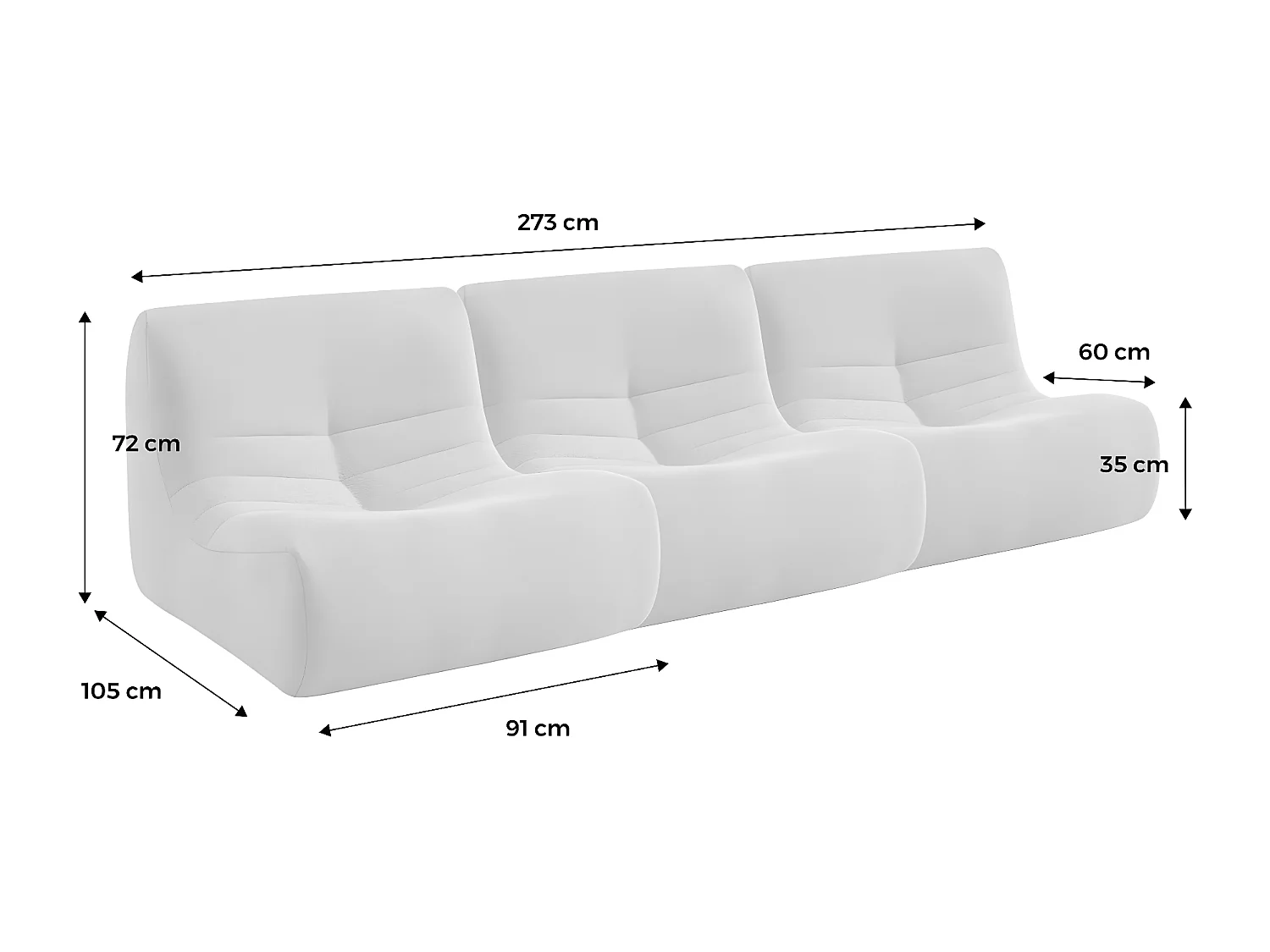 Lot de 3 fauteuils chauffeuses en bouclette texturée beige style contemporain 1 place