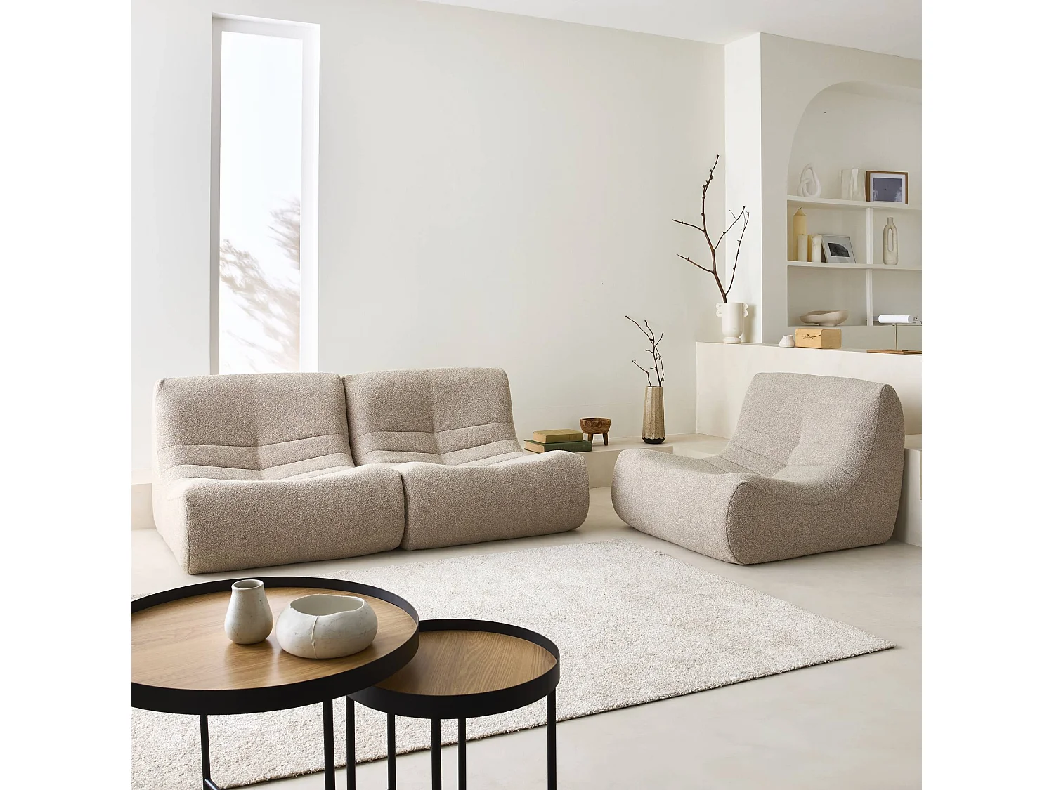 Sofá modular en borreguito texturizado, 3 plazas beige