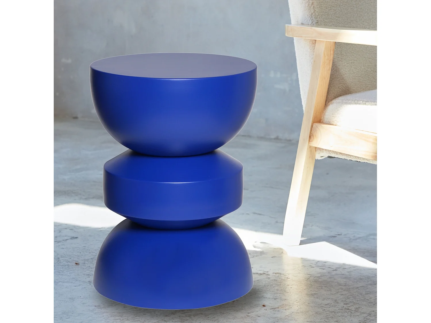 Tavolino, lato divano, comodino metallo, blu