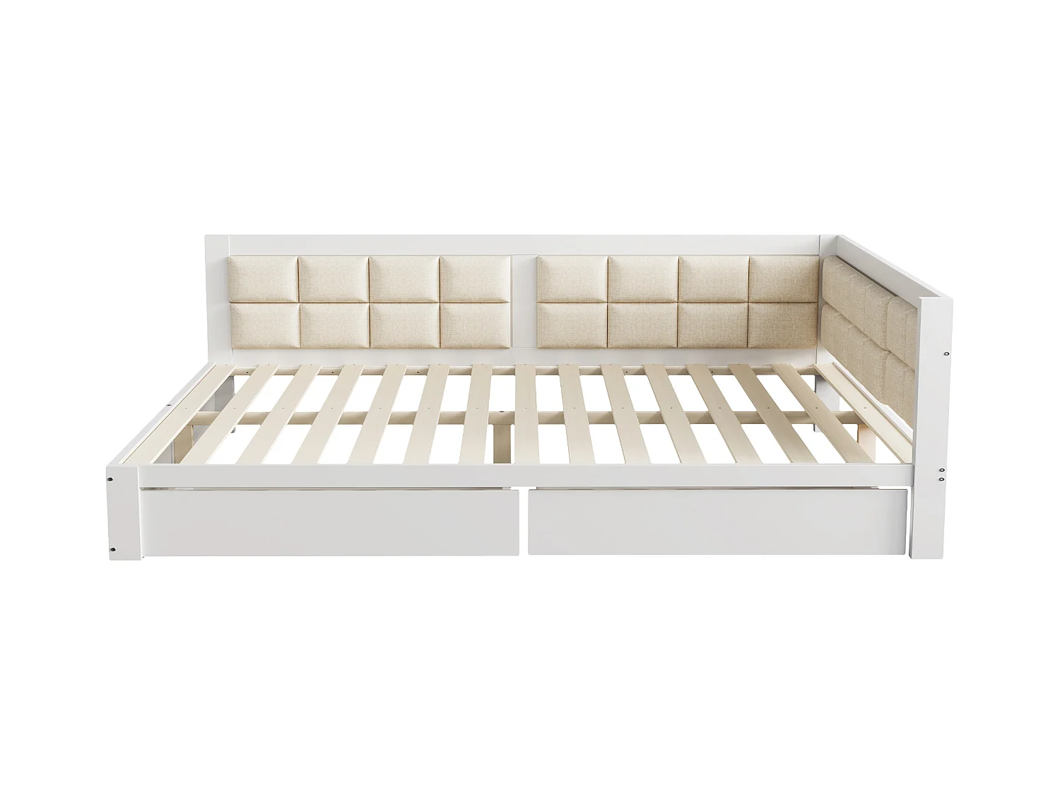 Lit banquette rembourré 140x200cm - avec 2 tiroirs et sommier à lattes - Blanc