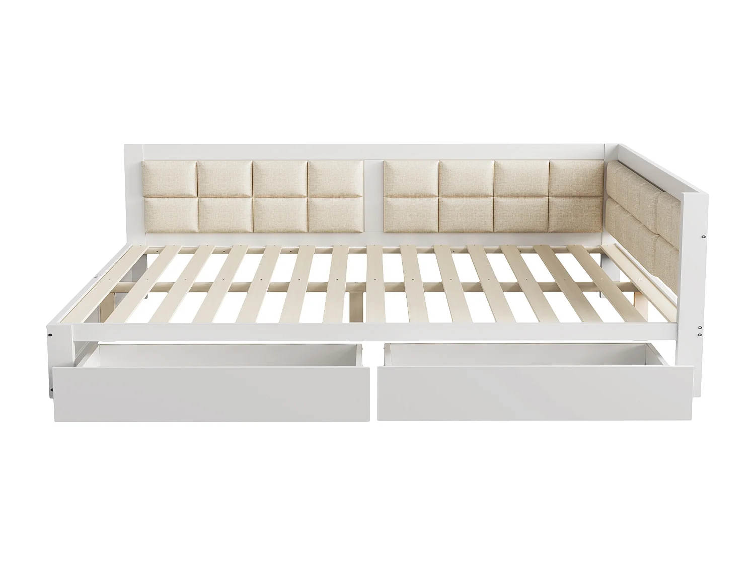 Lit banquette rembourré 140x200cm - avec 2 tiroirs et sommier à lattes - Blanc