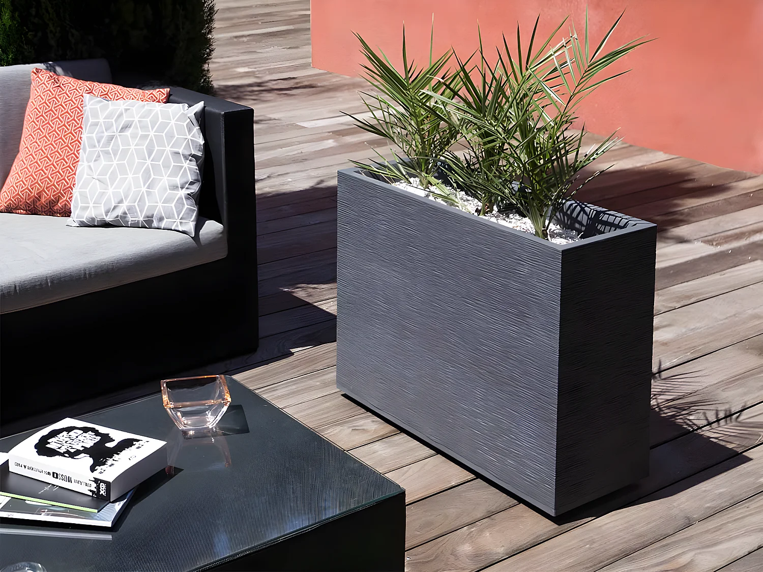 Jardinière rectangulaire Graphit - 78,5 x 29,5 x 60 cm - 46 L - Gris anthracite - Eda