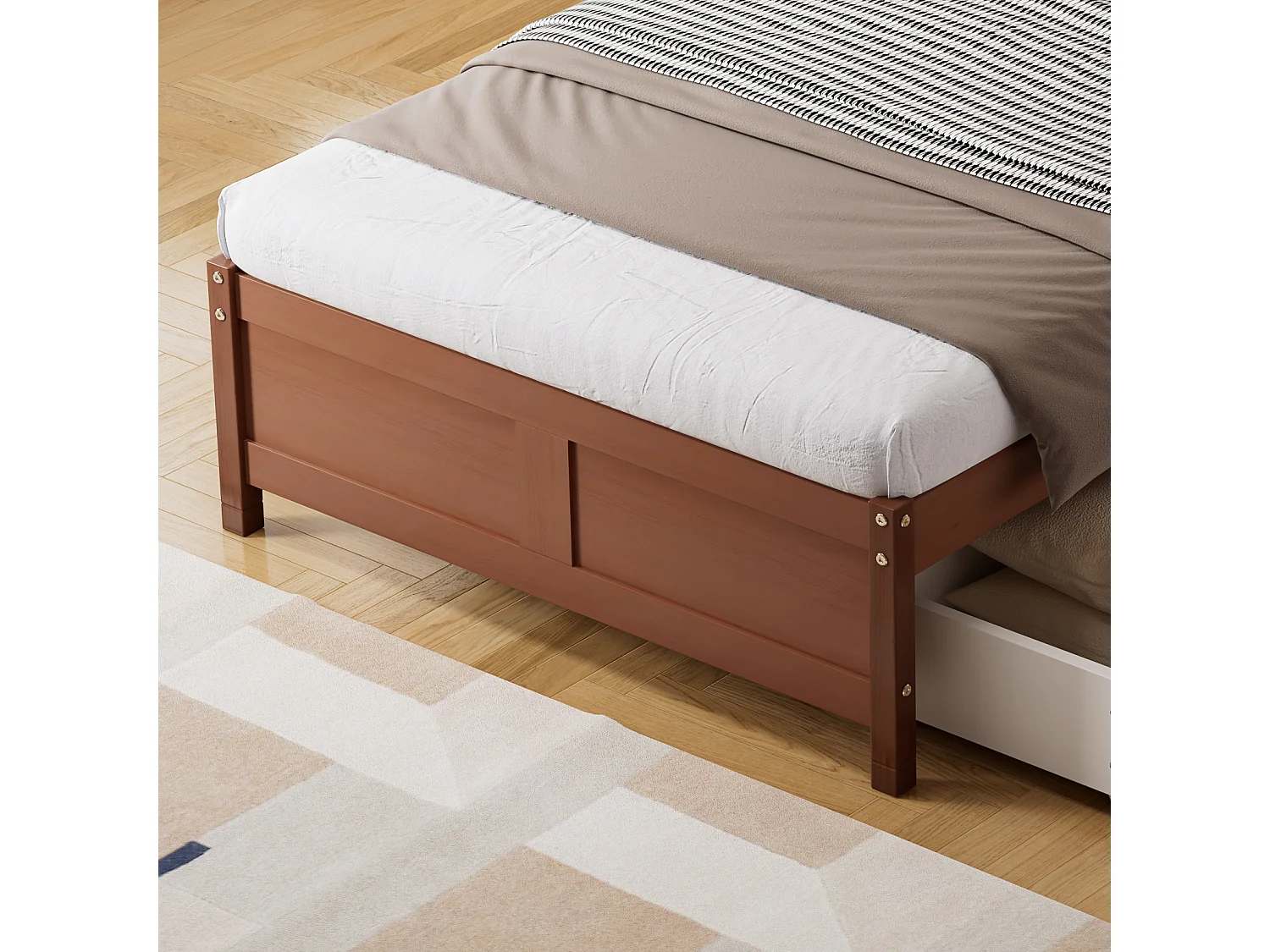 90 x 200 cm großes Holzbett – 2 Schubladen auf Rollen – mit Lattenrost – Braun