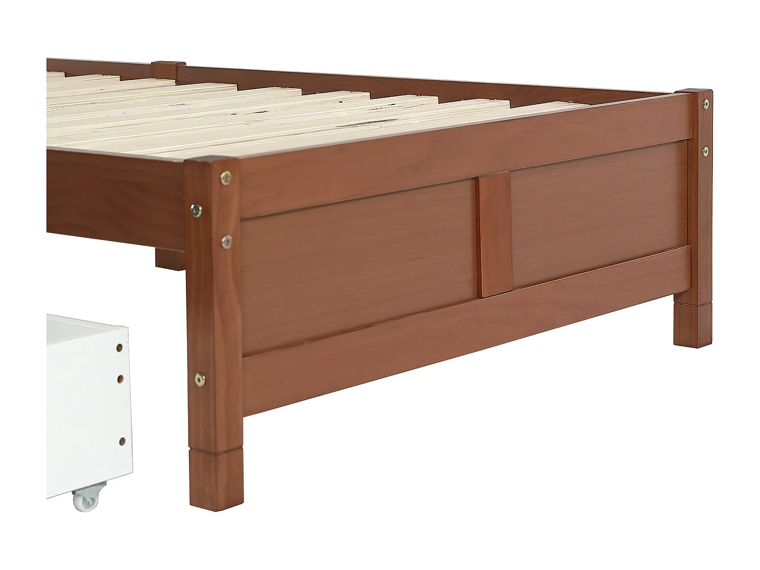 Letto in legno 90x200 cm - 2 cassetti su rotelle - con rete a doghe - Marrone