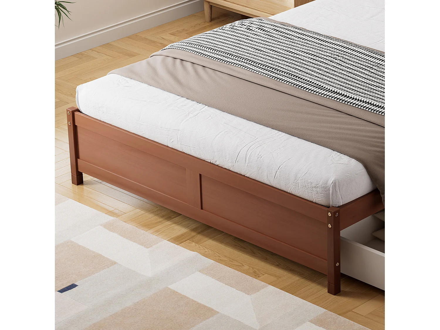 140 x 200 cm großes Holzbett – 2 Schubladen auf Rollen – mit Lattenrost – Braun