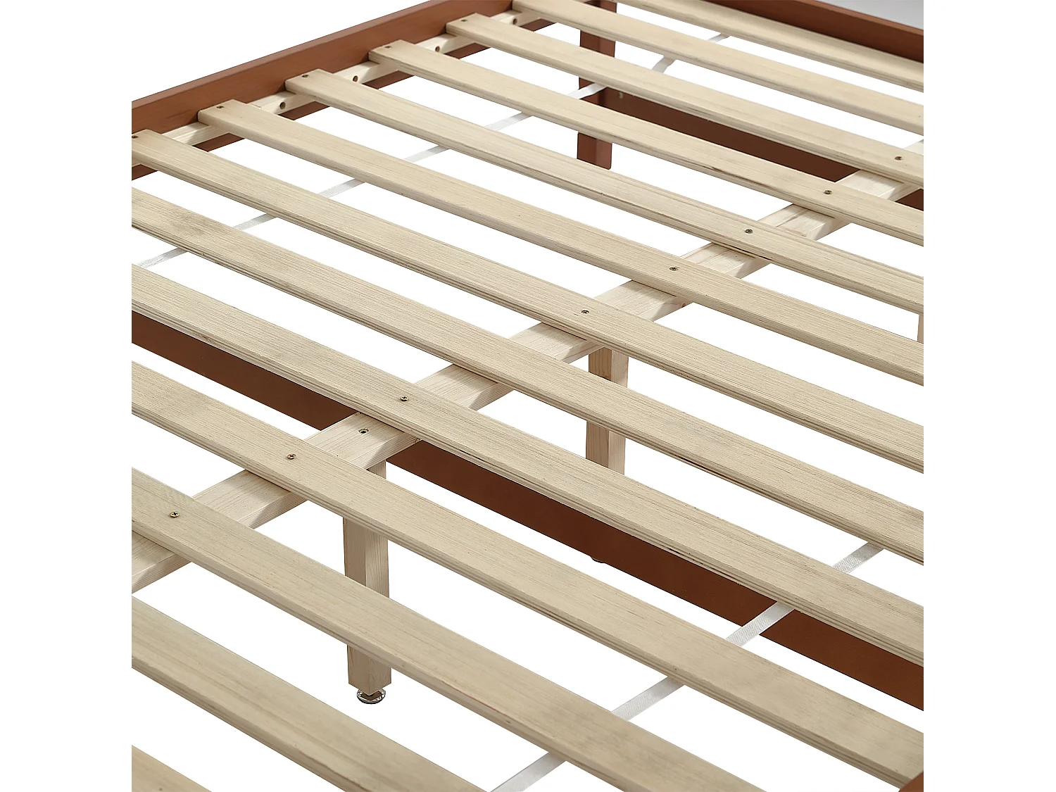 140 x 200 cm großes Holzbett – 2 Schubladen auf Rollen – mit Lattenrost – Braun