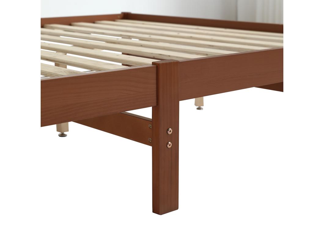Cama de madera 140x200 cm - 2 cajones con ruedas - con somier de láminas - Marrón