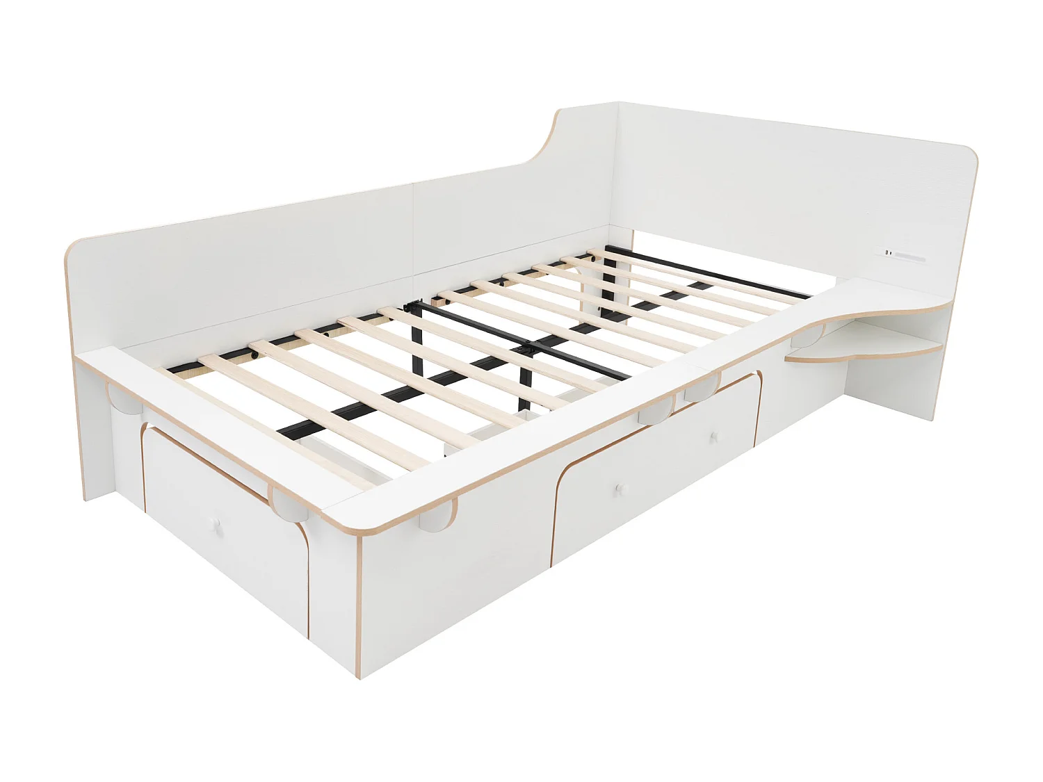 Cama de criança em madeira 90×200cm - com luz de leitura, portas de carregamento e 3 gavetas - Branco