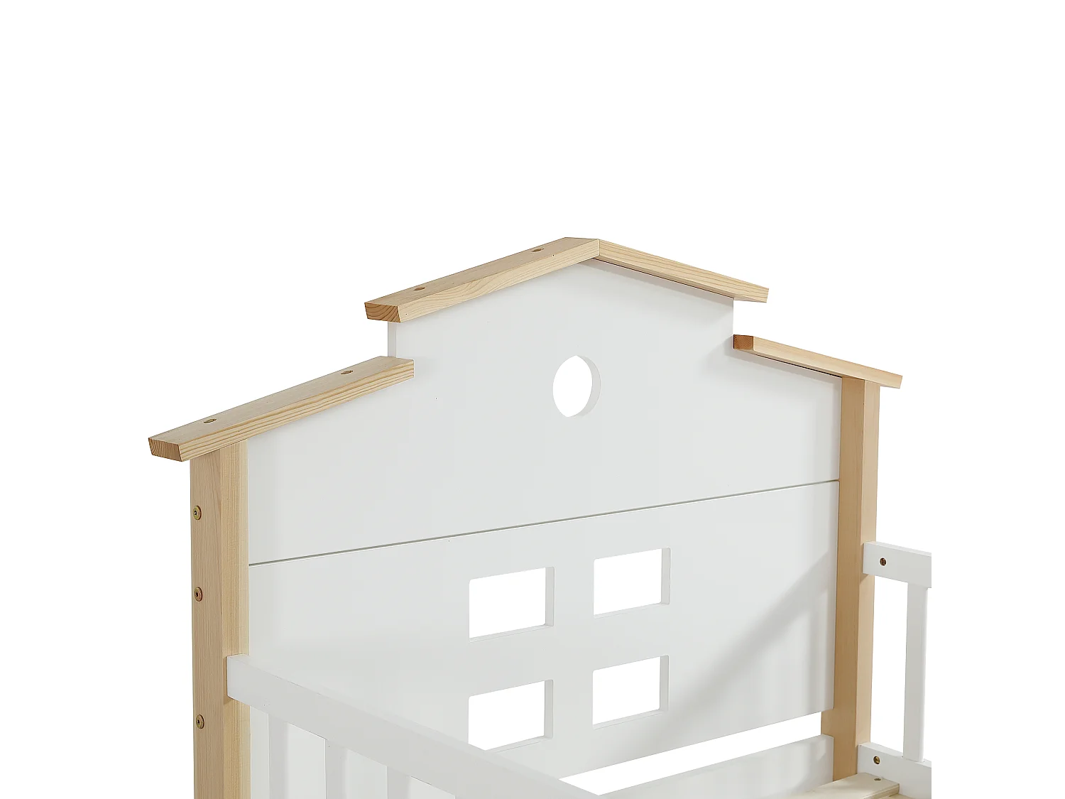 Cama de criança em madeira 90x200cm - com barreiras de segurança e gavetas - Branco e Natural