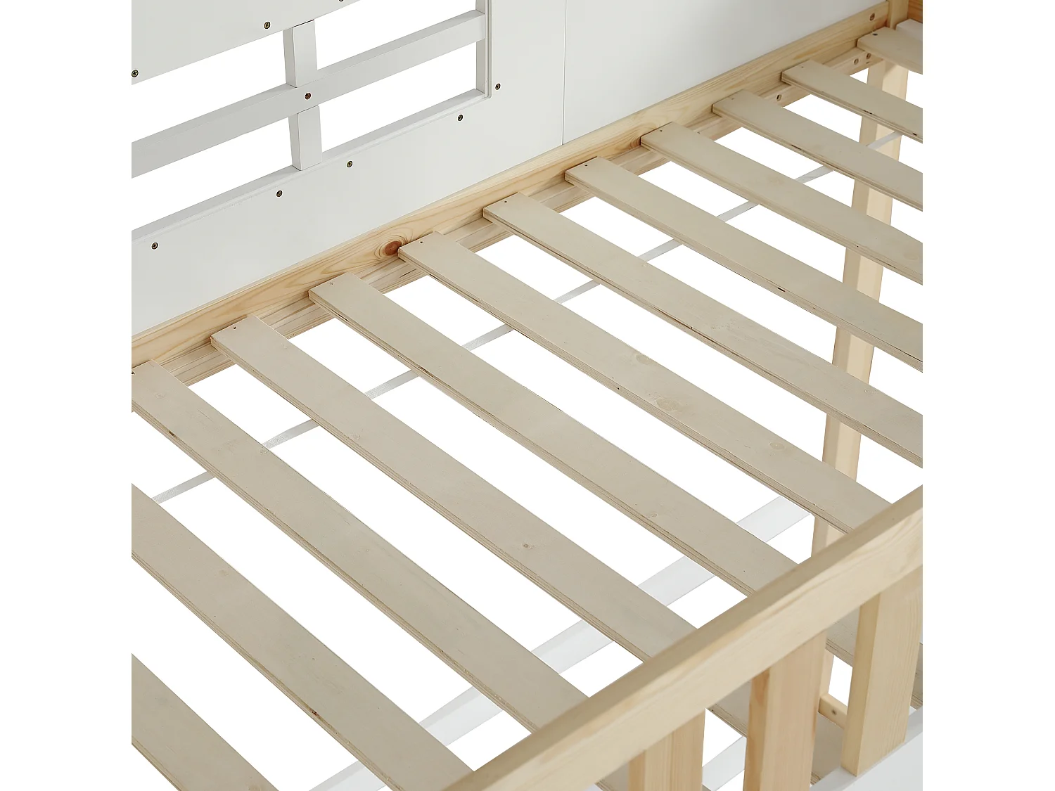 Letto a castello in legno 90x200 cm - con scale e barriere di sicurezza - Bianco e naturale