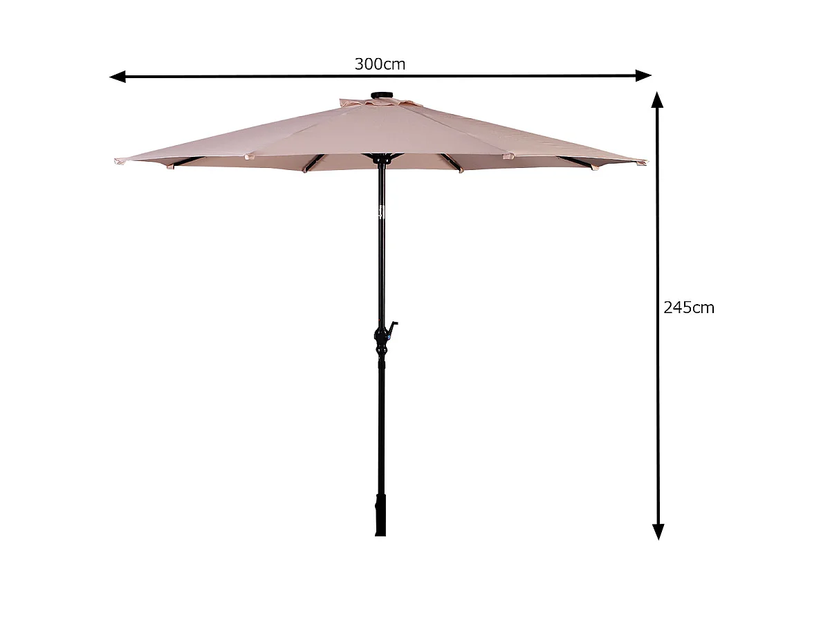 LED Beleuchtung Ampelschirm rund Sonnenschirm Solarbetrieben Gartenschirm Kurbel-beige-? 3M