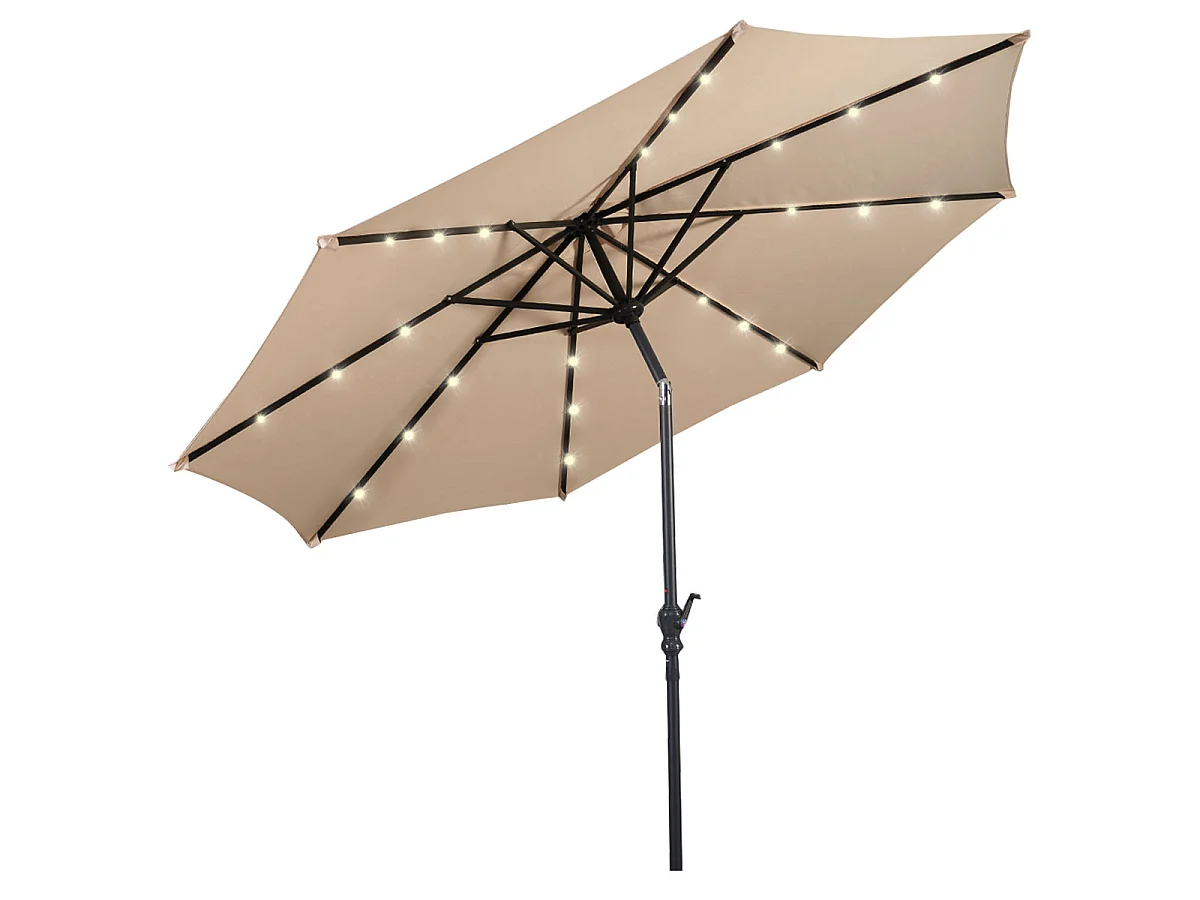 LED Beleuchtung Ampelschirm rund Sonnenschirm Solarbetrieben Gartenschirm Kurbel-beige-? 3M