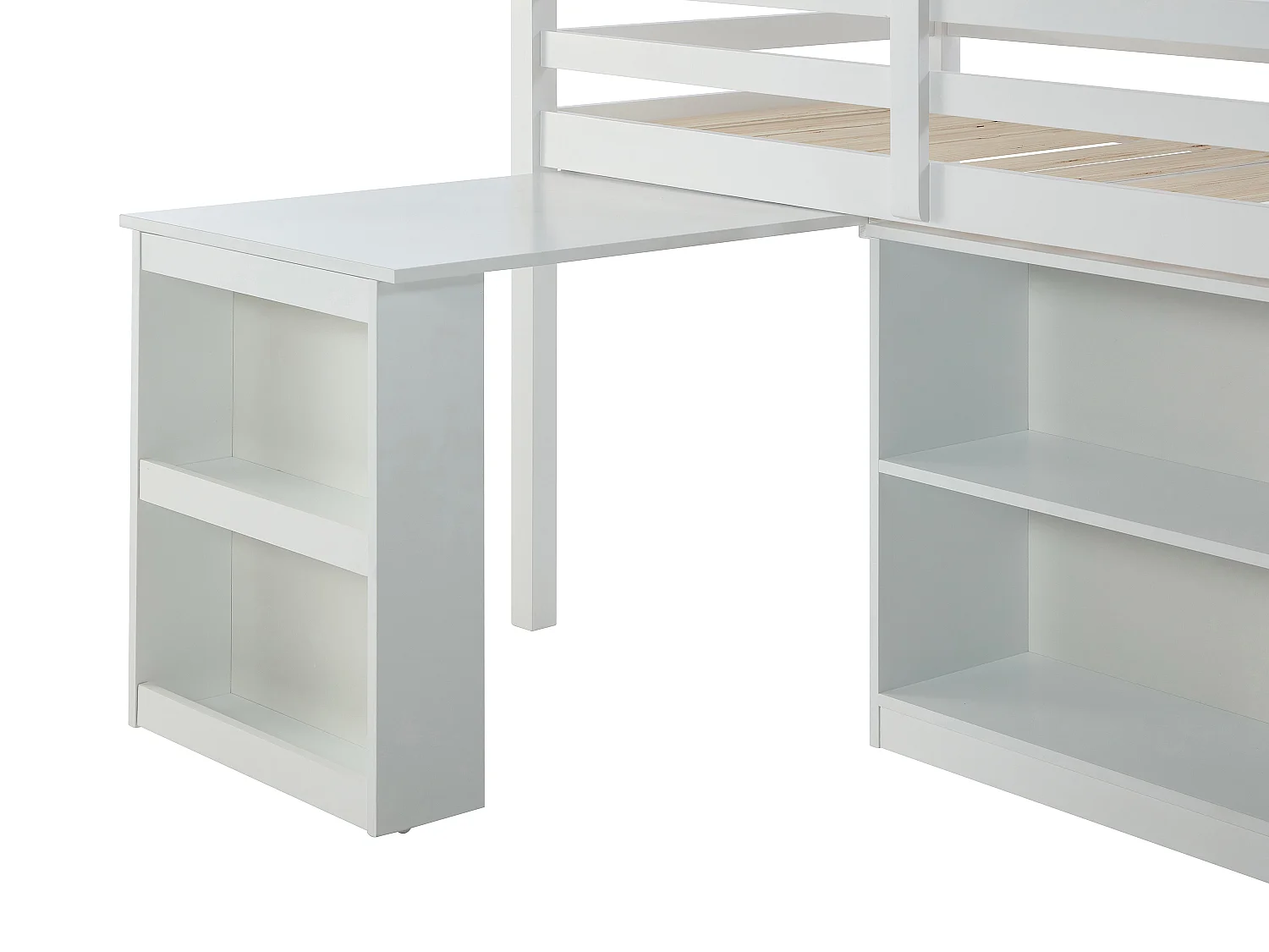 Kombinerad säng 90 x 190 cm med förvaringsutrymmen och utdragbart skrivbord - tall och MDF - vit - ABRENO